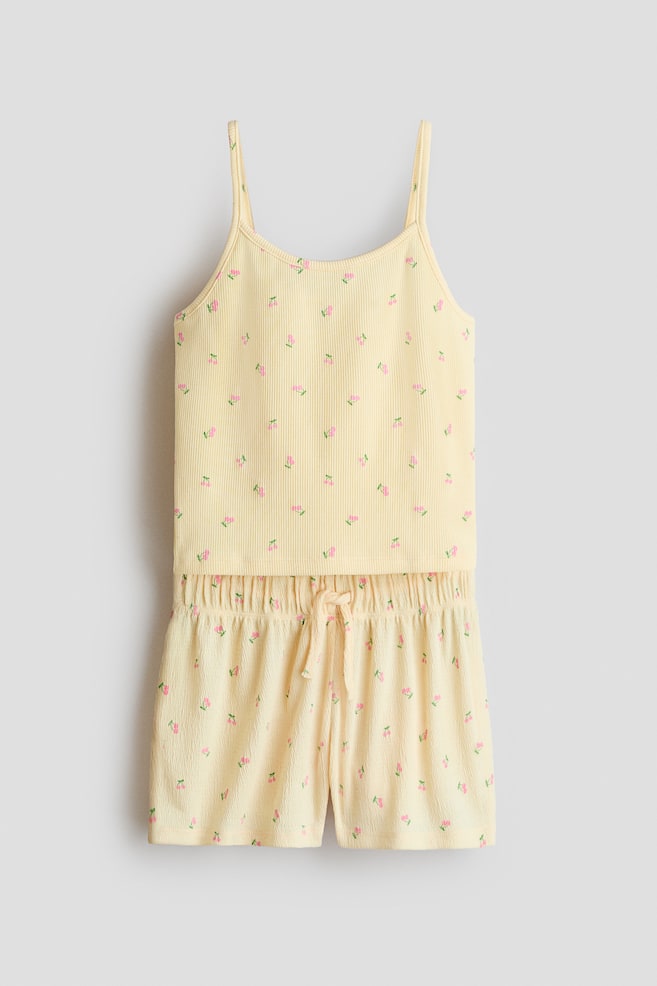 Tweedelige set - Top en short - Geel/bloemen/Lichtroze/83/Grijs gemêleerd/New York/Wit/ster - 1