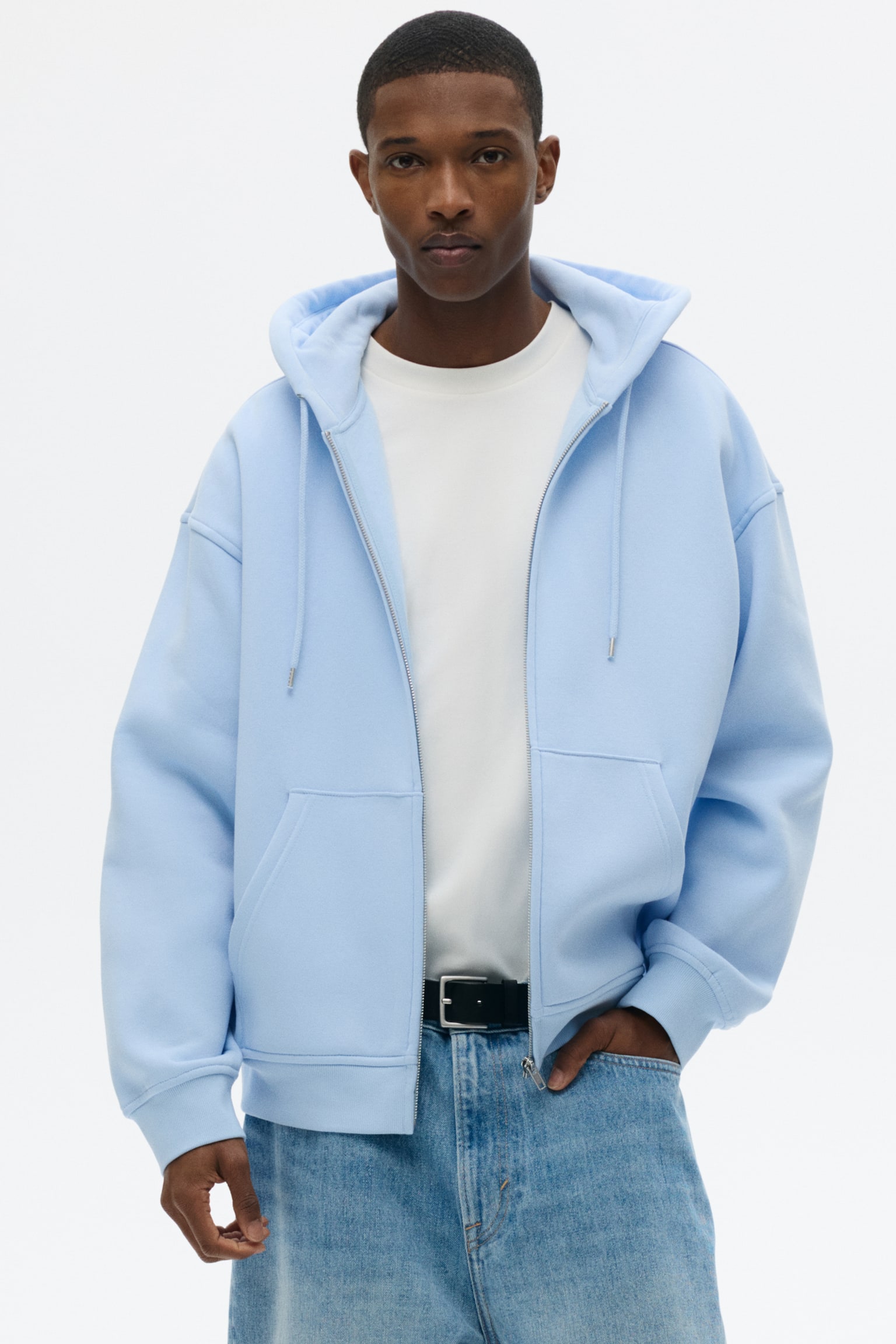 Худі Loose Fit на блискавці - Світло-блакитний/Сливовий/Синій/Коричневий/Зелений хакі/Світло-сірий/Чорний/Темно-сірий/Сірий меланж/Whitw - 1