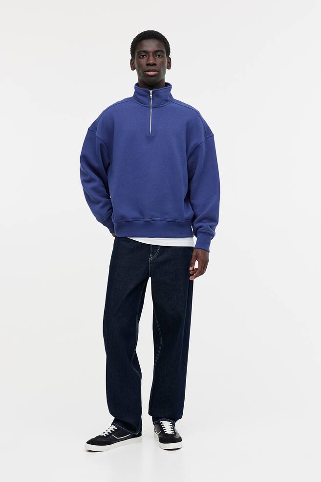 Oversized Fit Half-zip sweatshirt - Blue/Black/Light beige - 3