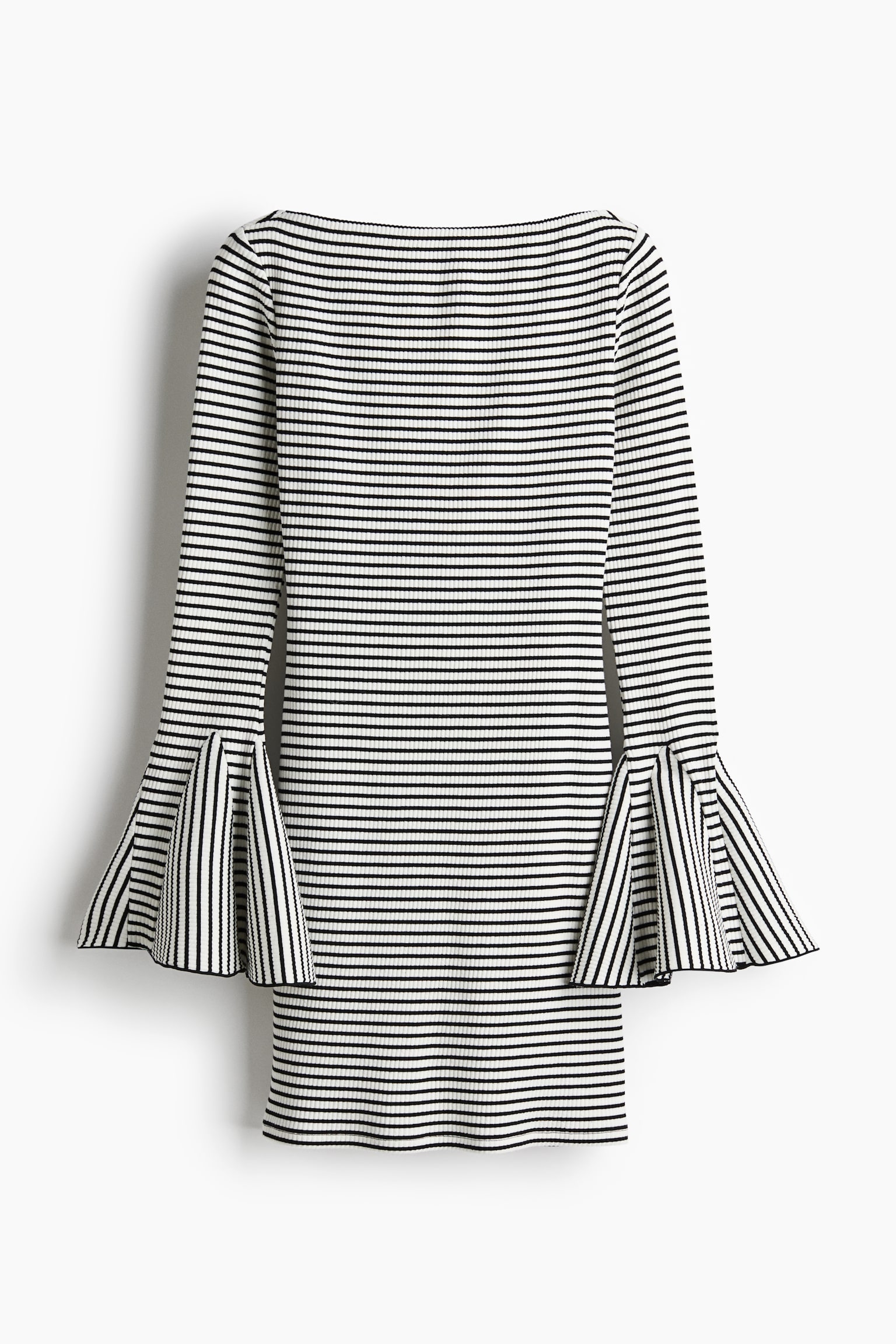 Женское платье H&M Trumpet-Sleeved Ribbed, цвет: Кремовый / Полосатый — фото 1
