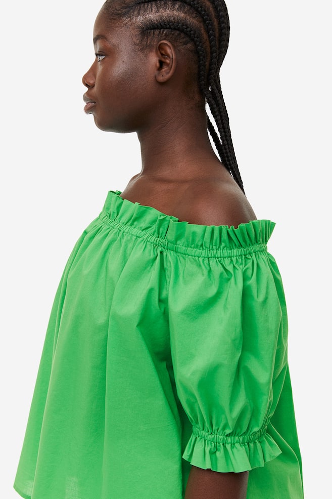 Frill-trimmed off-the-shoulder top - Green/Blue/Striped/White/Cerise - 6
