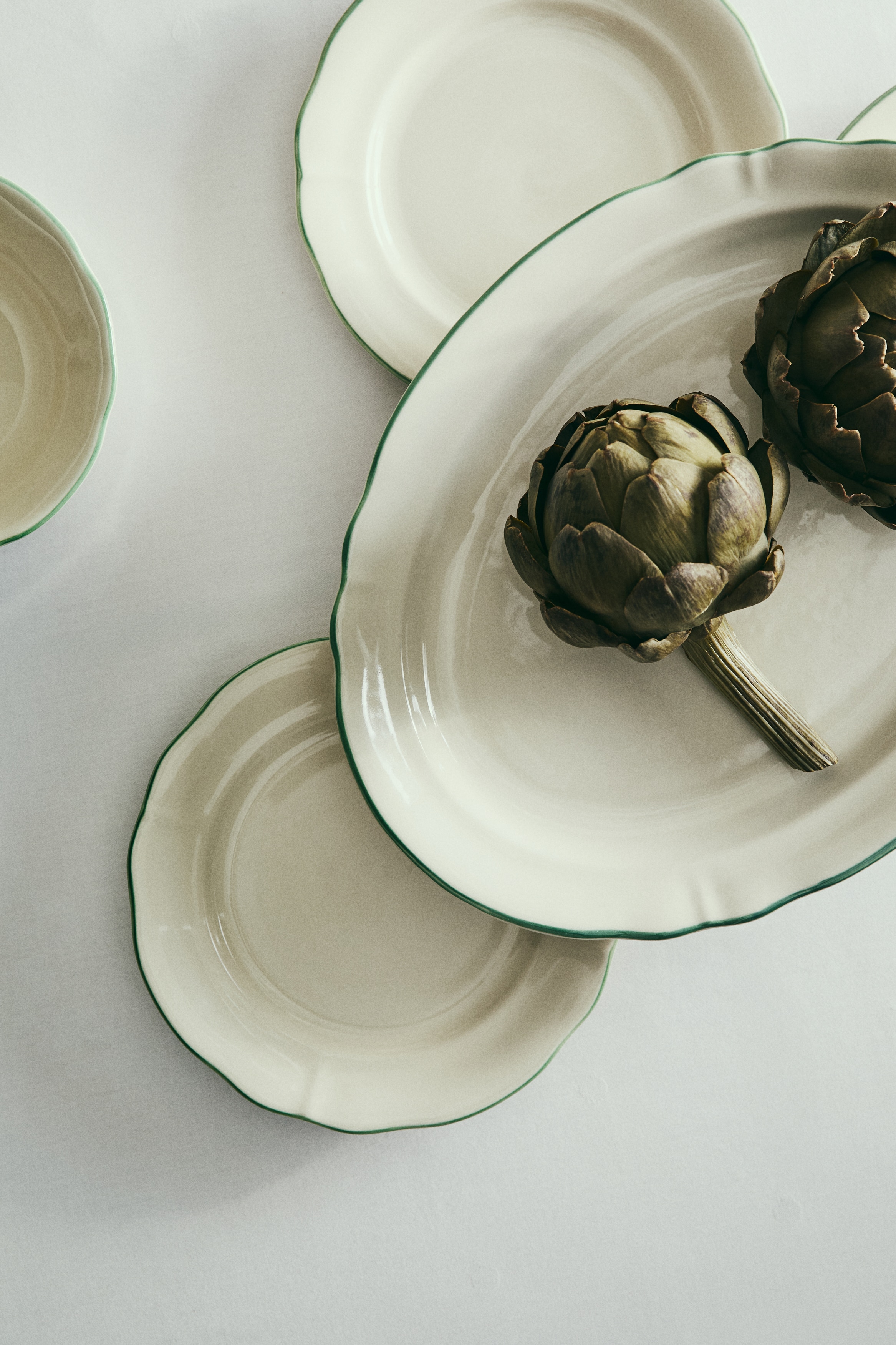 Keramieken serveerschaal - Lichtbeige/groen/Roze/lichtbeige