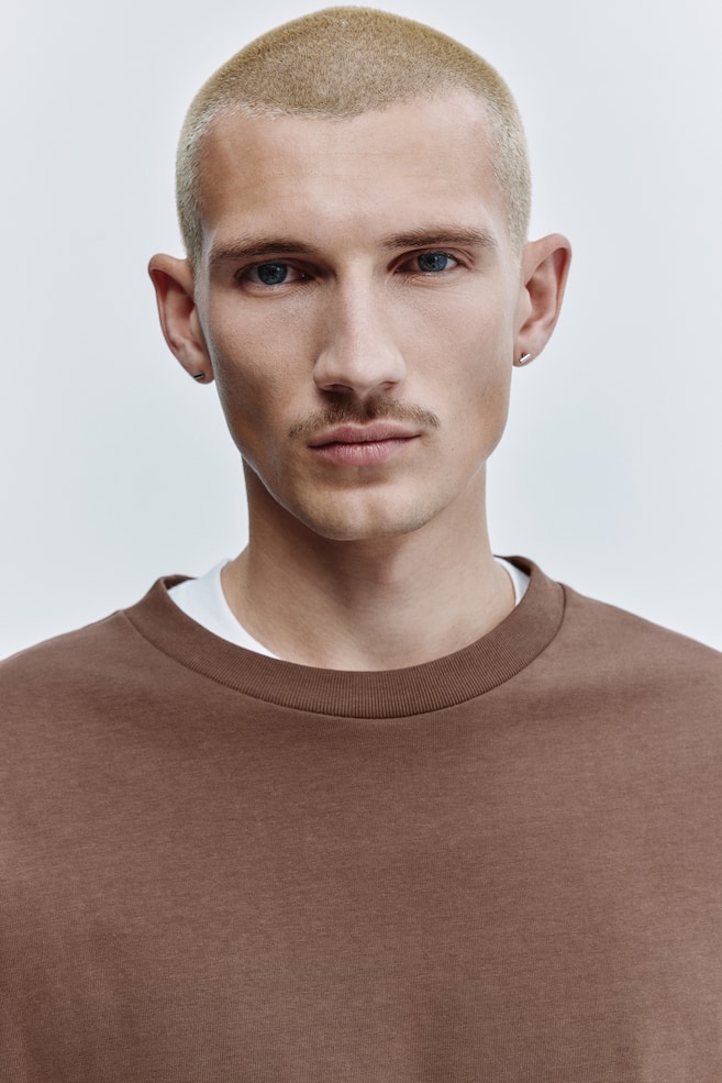 Oversized Long-Sleeved Jersey Shirt-Brown - 6