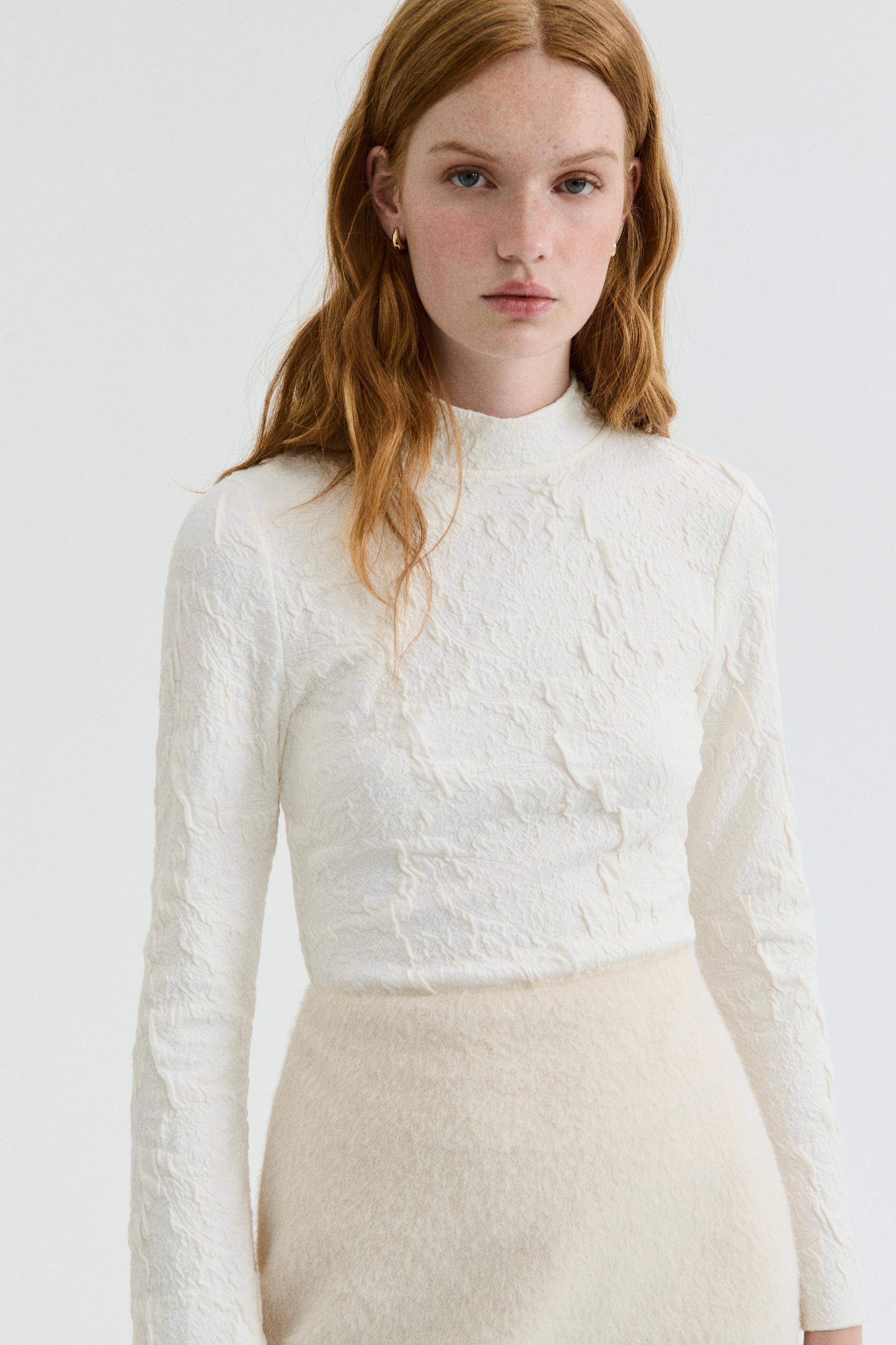 Maglia in jersey jacquard con cut-out - Bianco/Nero