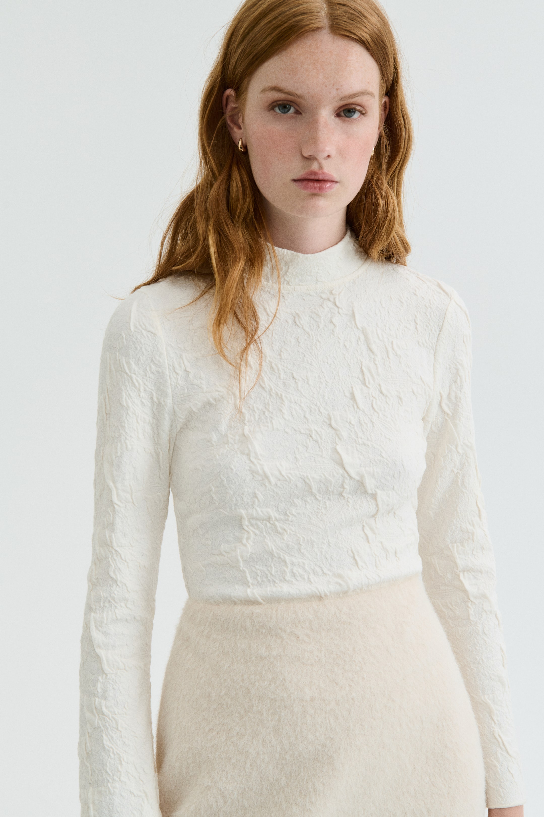 View larger image: Cut-out jacquard jersey top - White - Ladies | H&M US 1