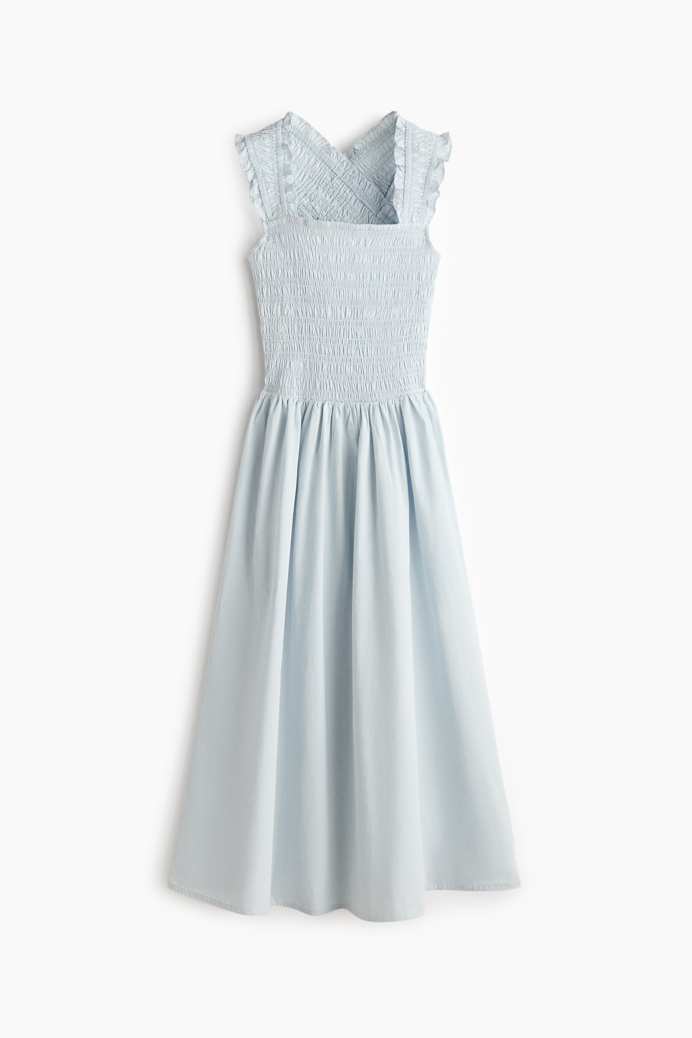 Smocked poplin dress - Light blue/White