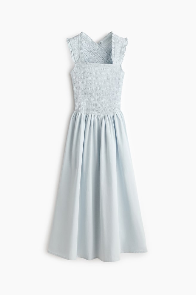 Gesmoktes Kleid aus Popeline - Hellblau/Schwarz/Weiss - 1