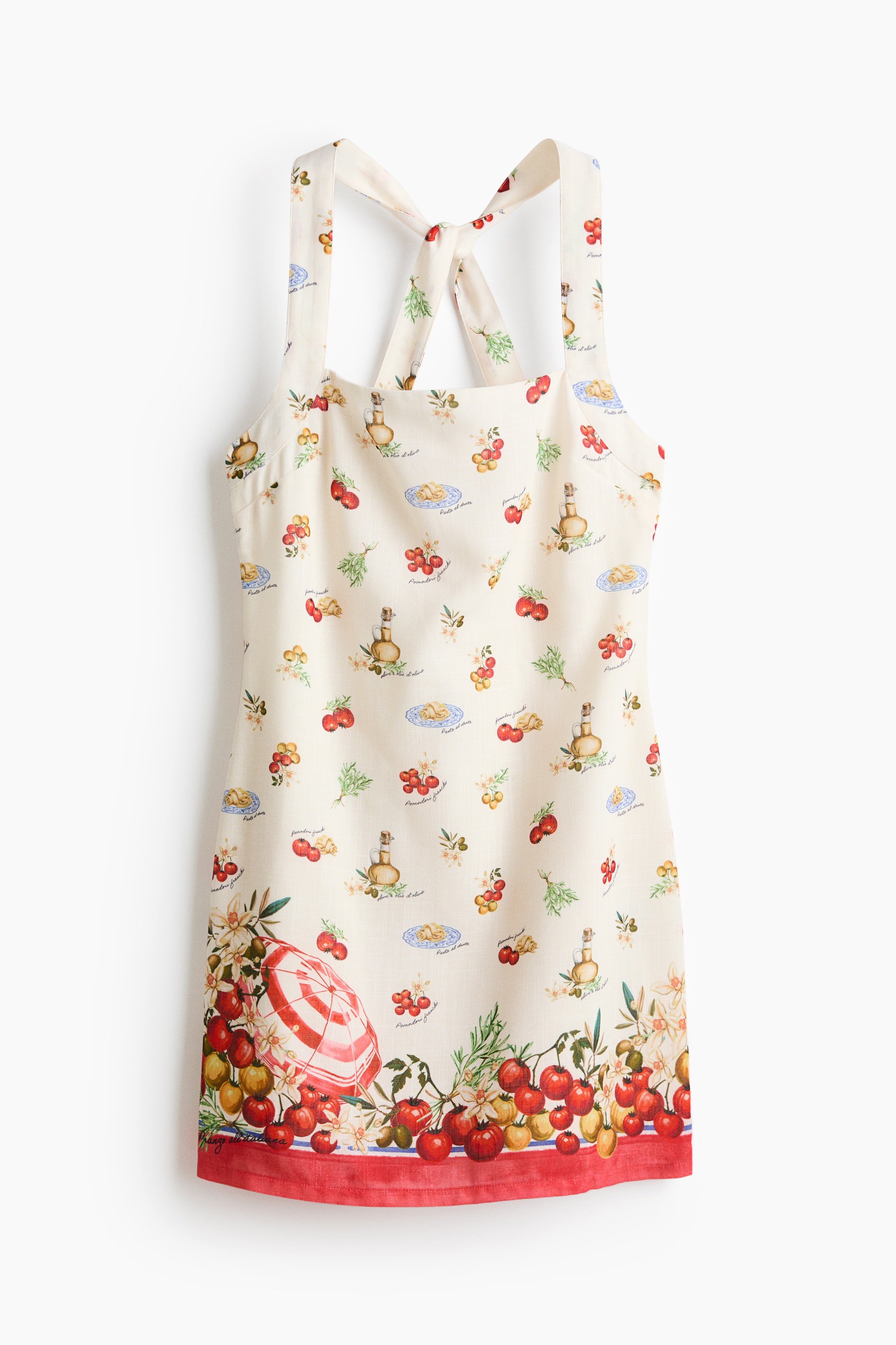Twist-detail printed dress - Cream/Tomatoes