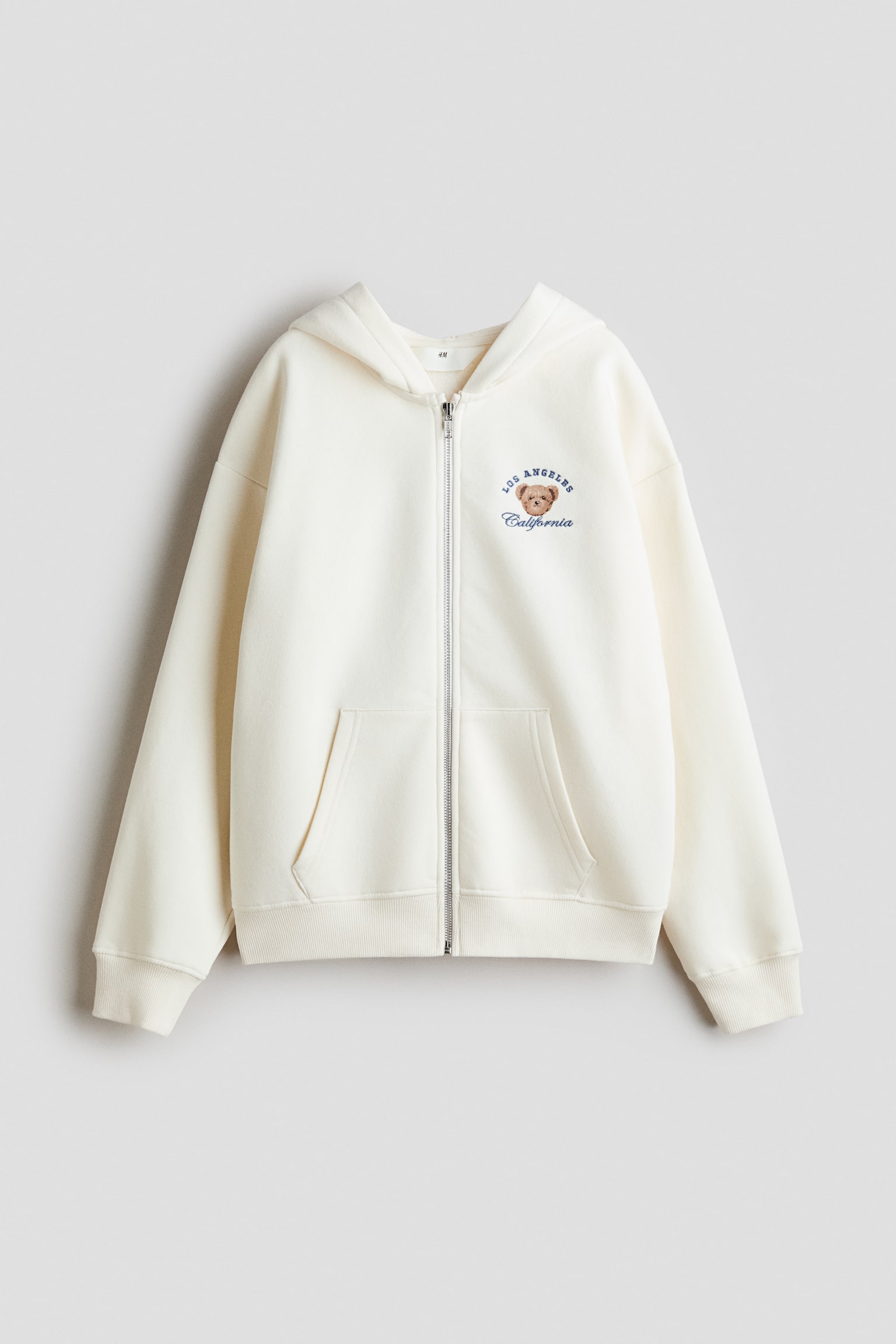 Hoodiejacke mit Motivstickerei - Cremefarben/Teddybär/Graumeliert/93