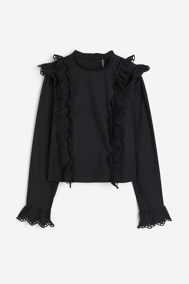 Broderie-anglaise-detail ruffled blouse - Black/White - 2