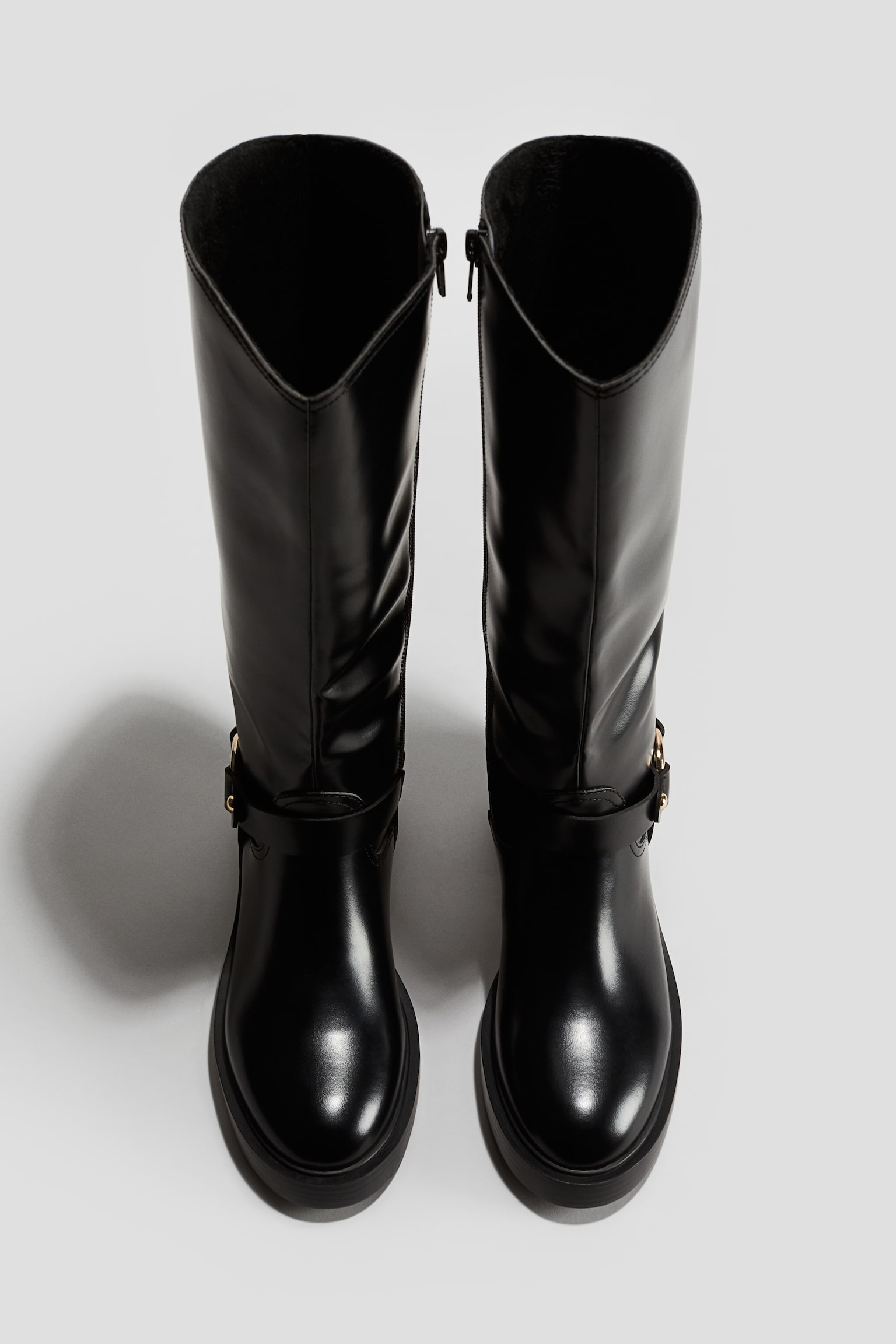 Knee High Biker Boots - Black - 2