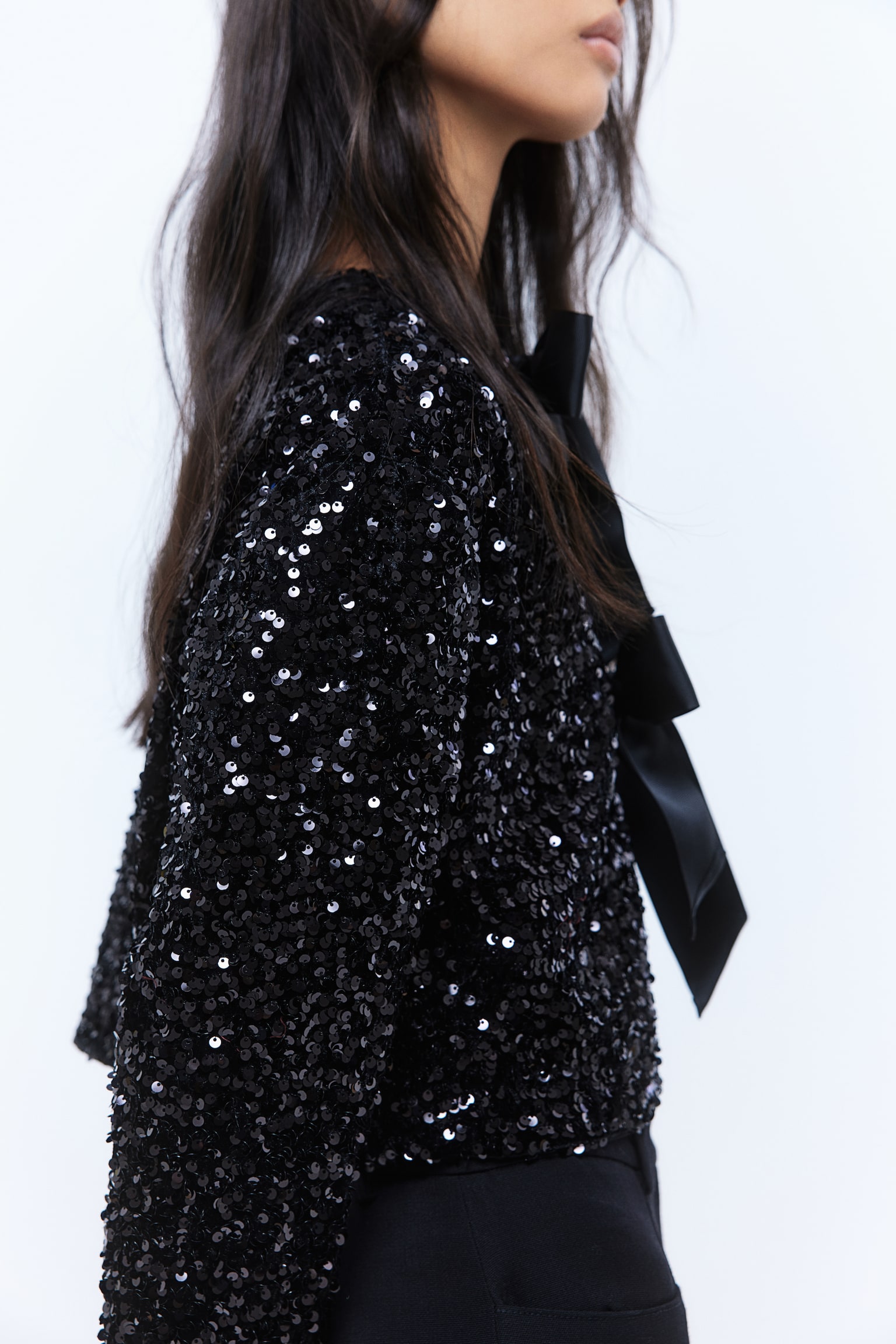 Sequined bow-front jacket - Black/Cream - 3