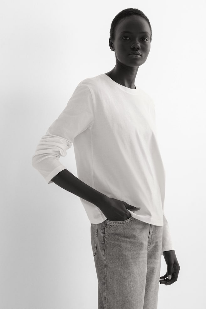 Maglia in cotone a maniche lunghe - White/Marrone scuro - 2