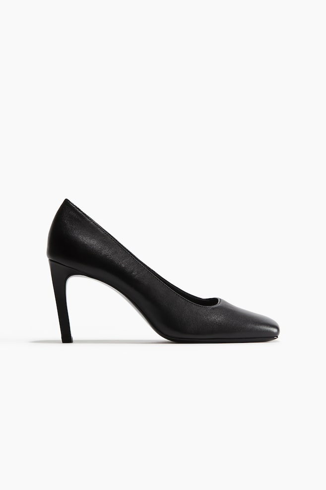 Square-toe leather court shoes - Black - 1