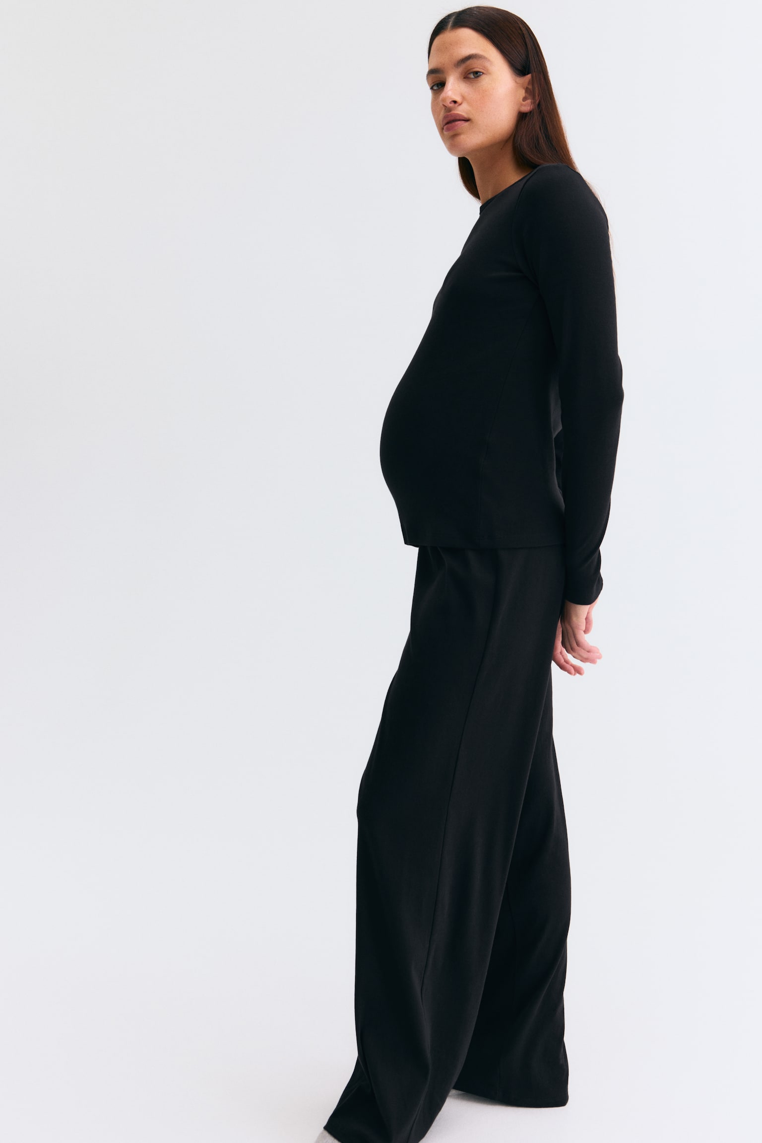 MAMA Pidžama od rupičastog žerseja - Crna/Sivi lapor/cvetni dezen - 4