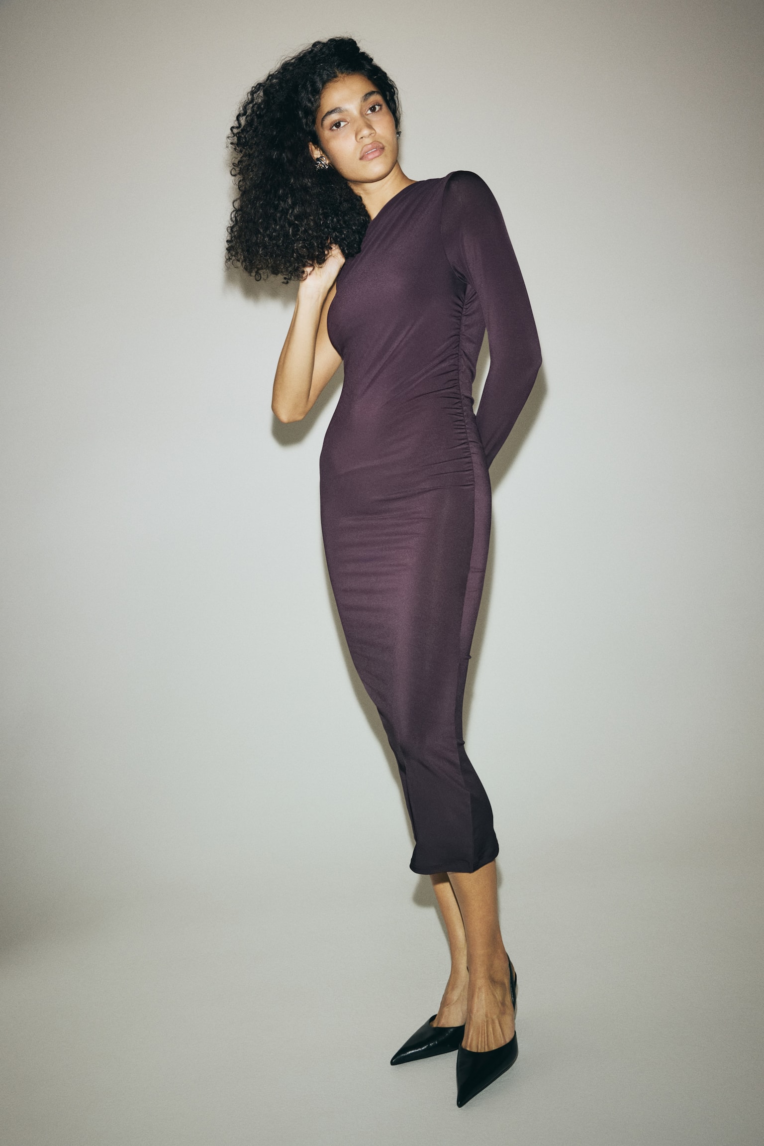 Draped one-shoulder dress - Dark plum purple - 5