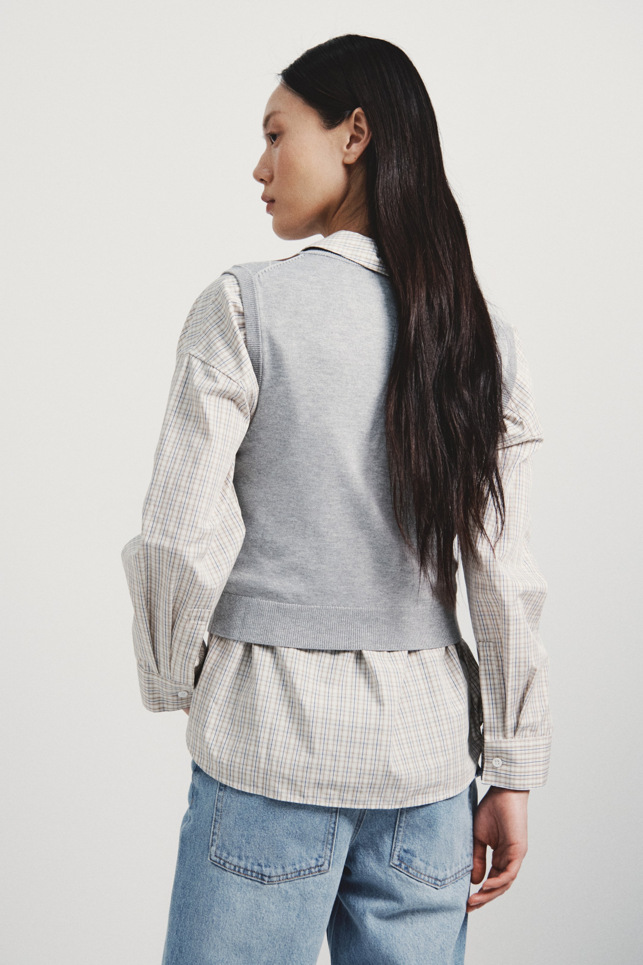 이미지 확대 보기: 자카드 니트 스웨터 베스트 - 그레이 멜란지/아가일 패턴 - 여성 | H&M KR 3