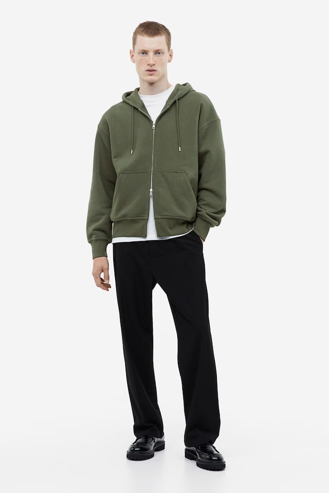 Oversized Fit Zip-through hoodie - Khaki green/Black/Beige/Dark blue - 4