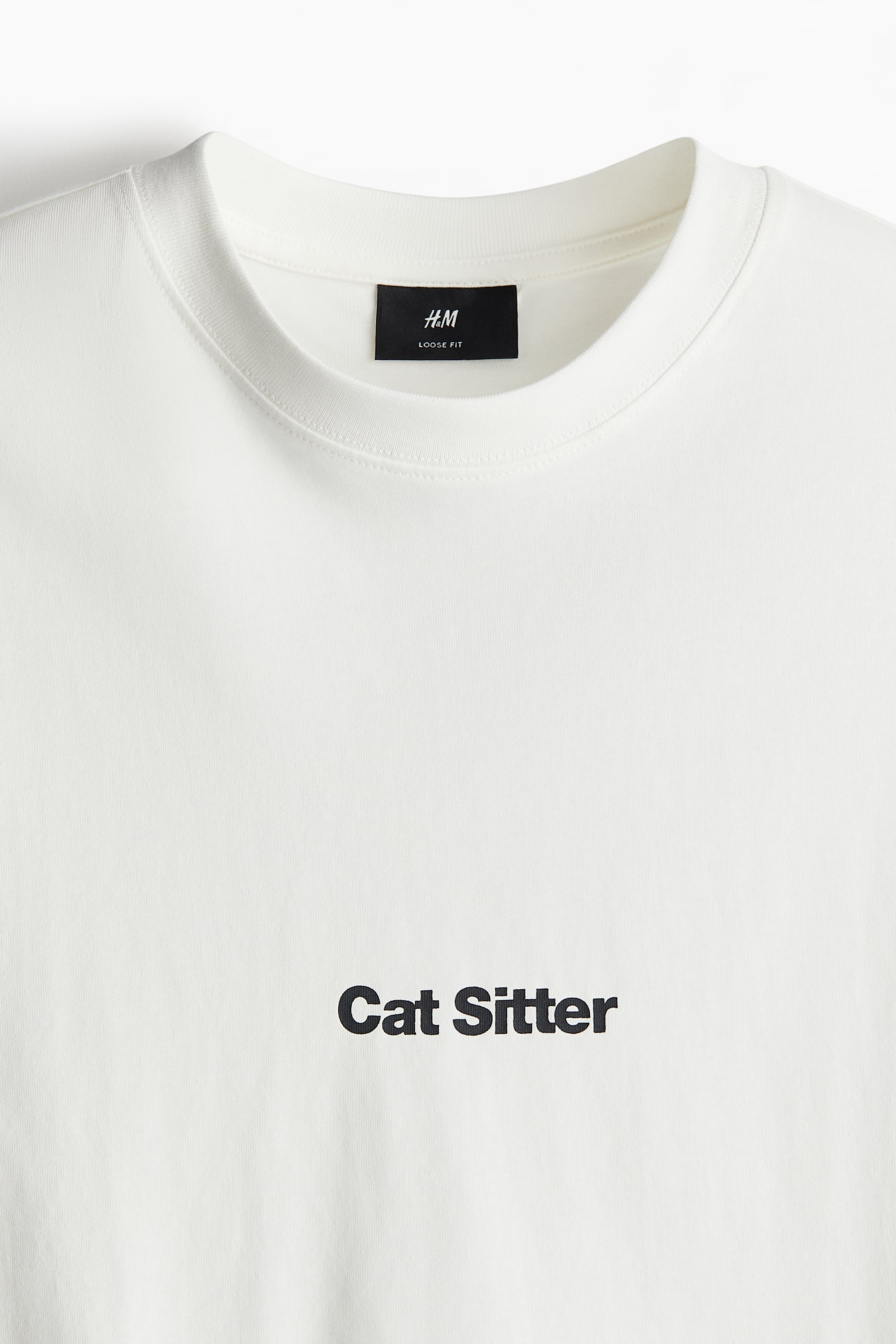 Loose Fit Printed T-shirt - White/Cat Sitter/White/Dog/Black/Car - 4