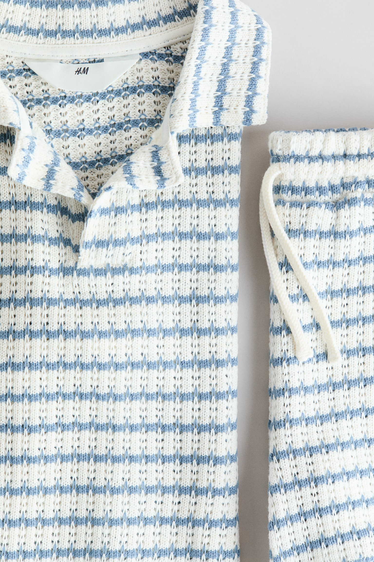 2-piece textured-knit set - White/Blue striped - 3