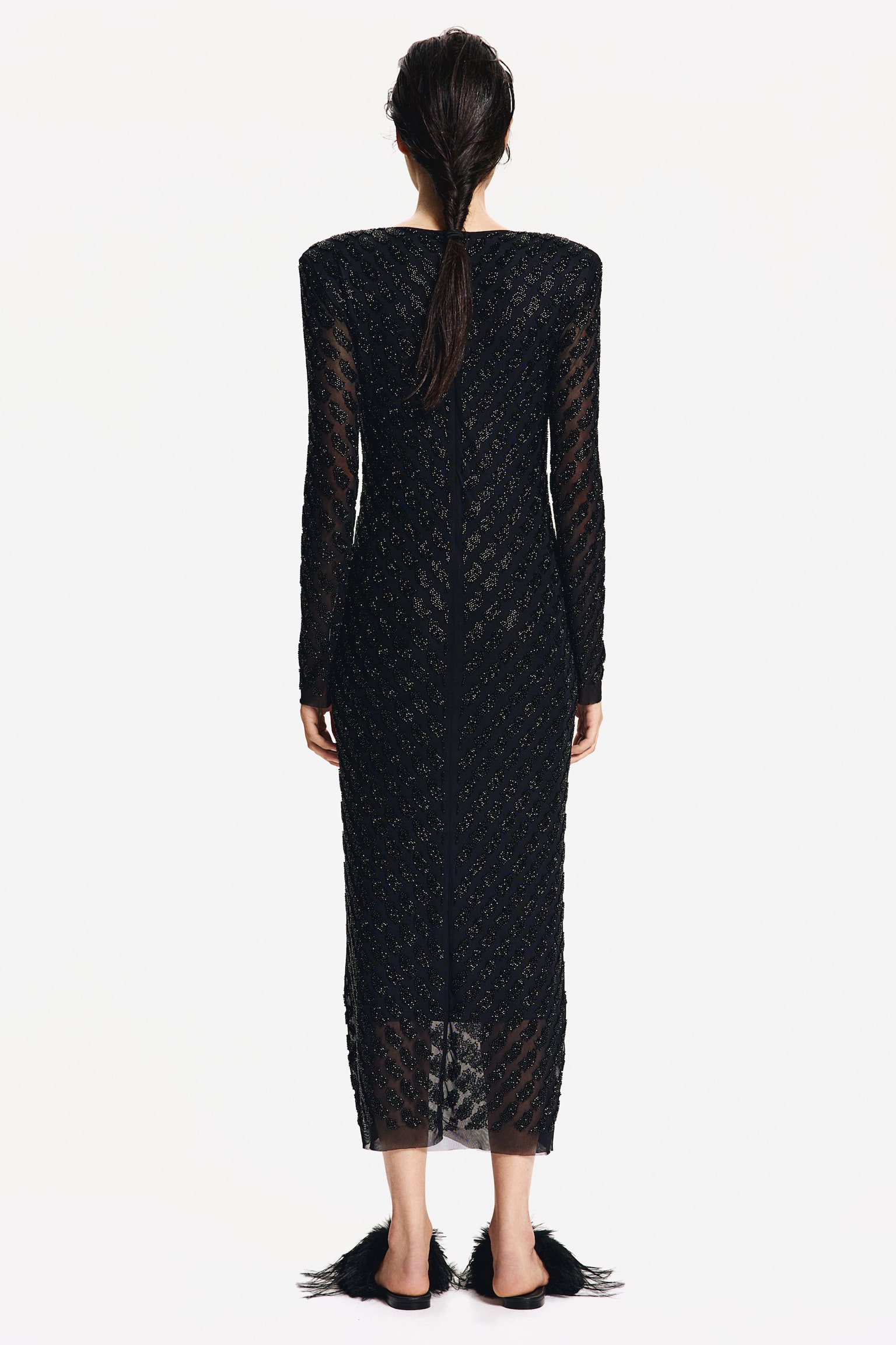 Bead-embellished mesh dress - Black - 5