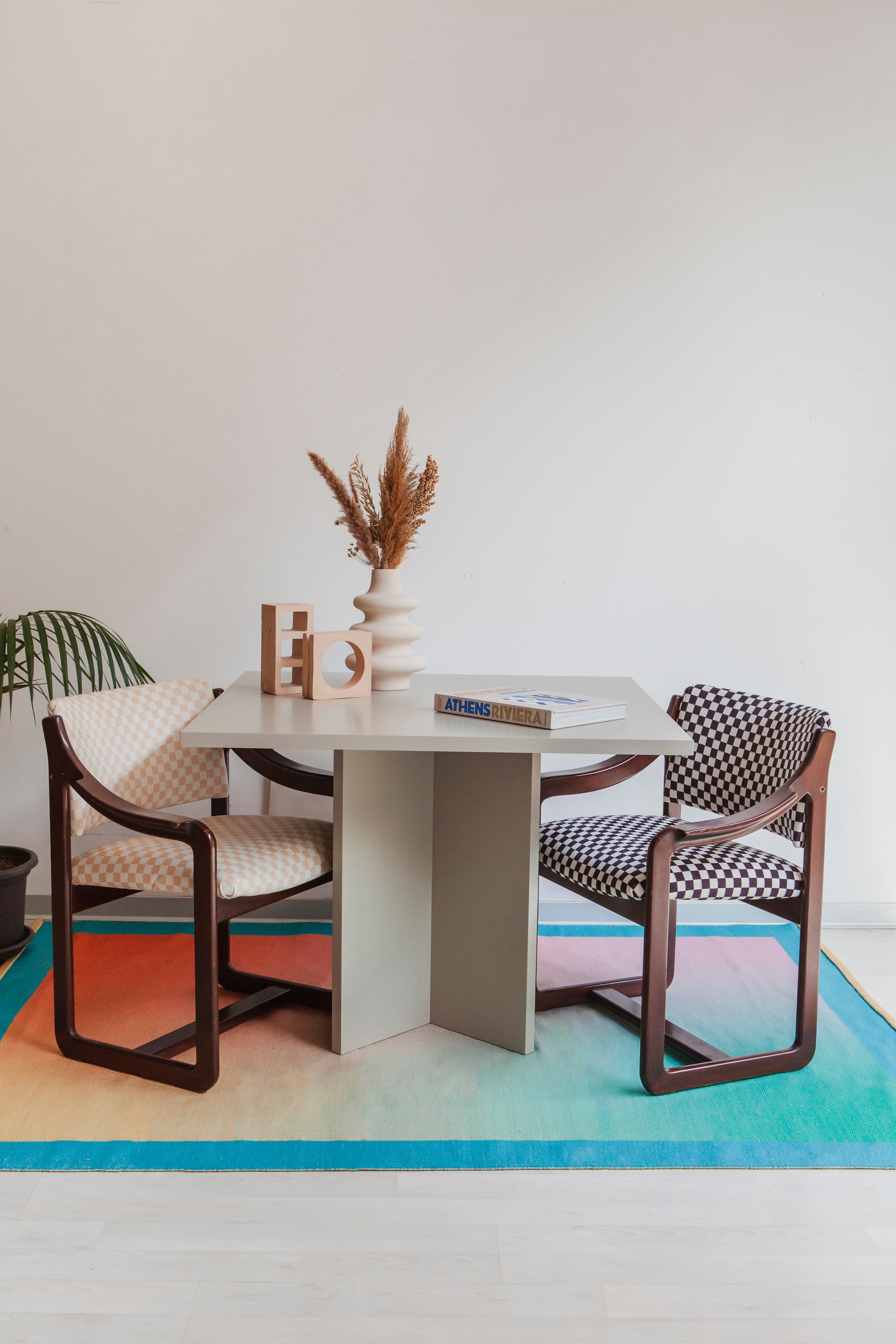 Square Dining Table, Laminated Tabletop - Taupe/Flame Red/Cedar Green/Prussian Blue