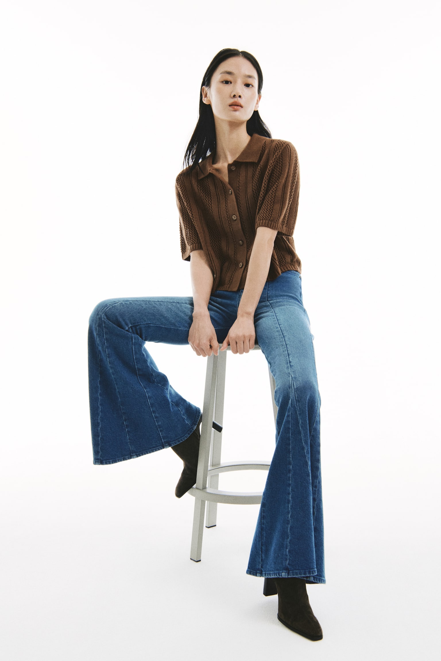 Áo cardigan ngắn tay - Màu nâu/Màu trắng - 6