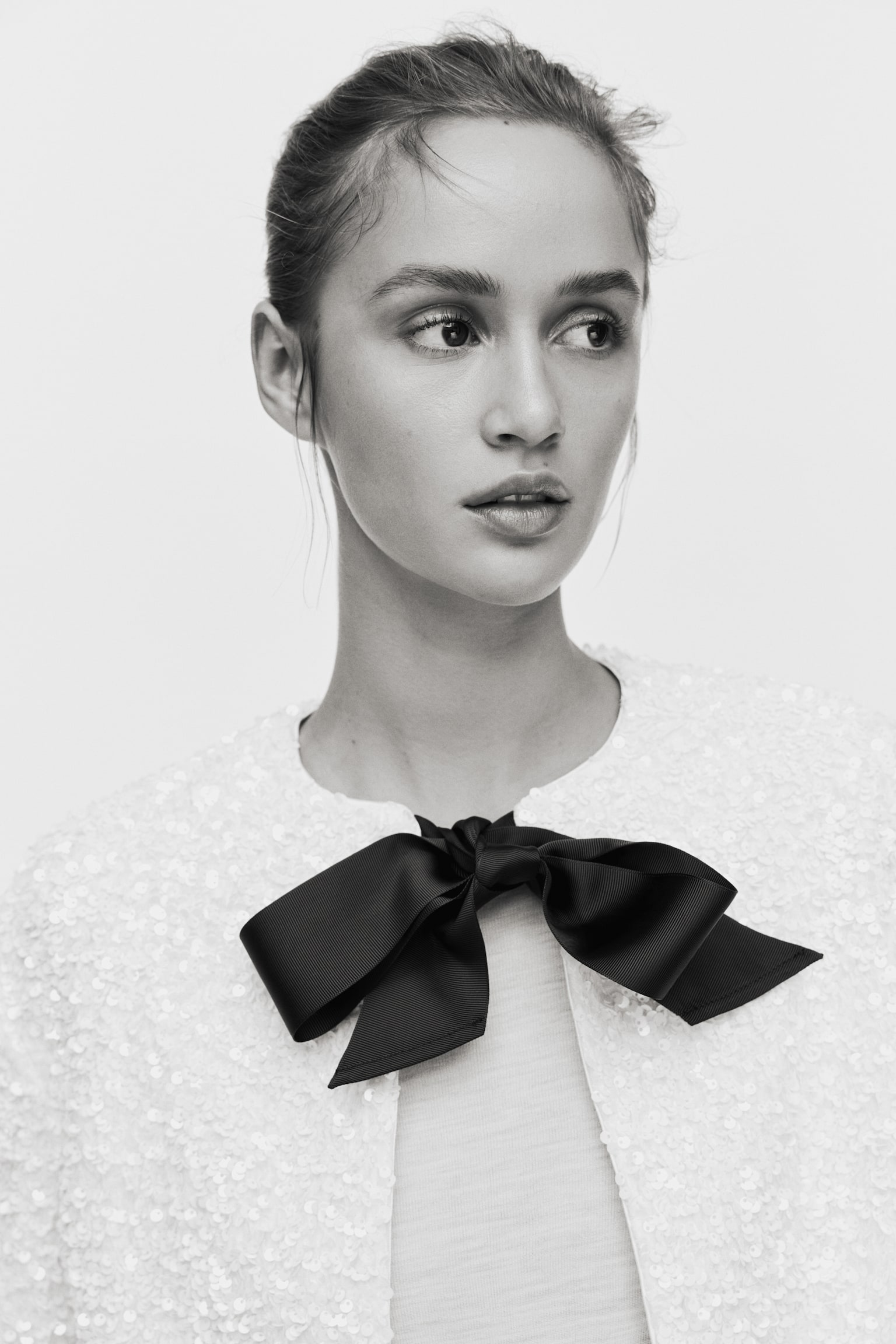 Tie-detail sequined jacket - Cream - 1