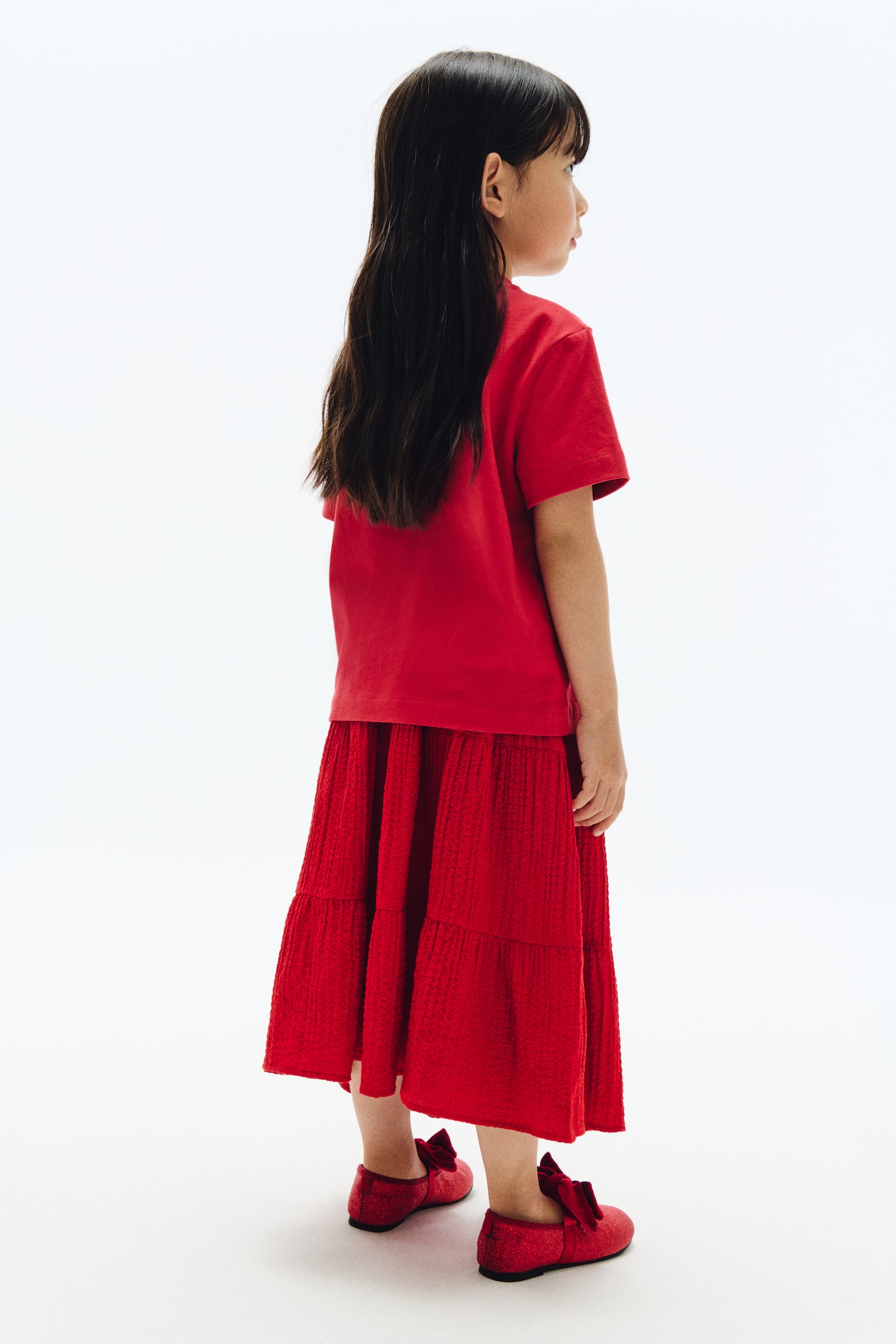 Appliquéd T-shirt - Red/Hearts/Light pink/Bow - 3