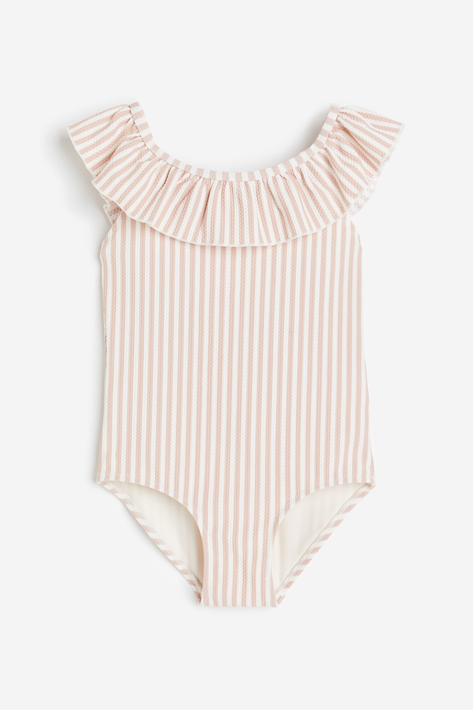 Flounce-trimmed swimsuit - Dusty pink/Striped - 1