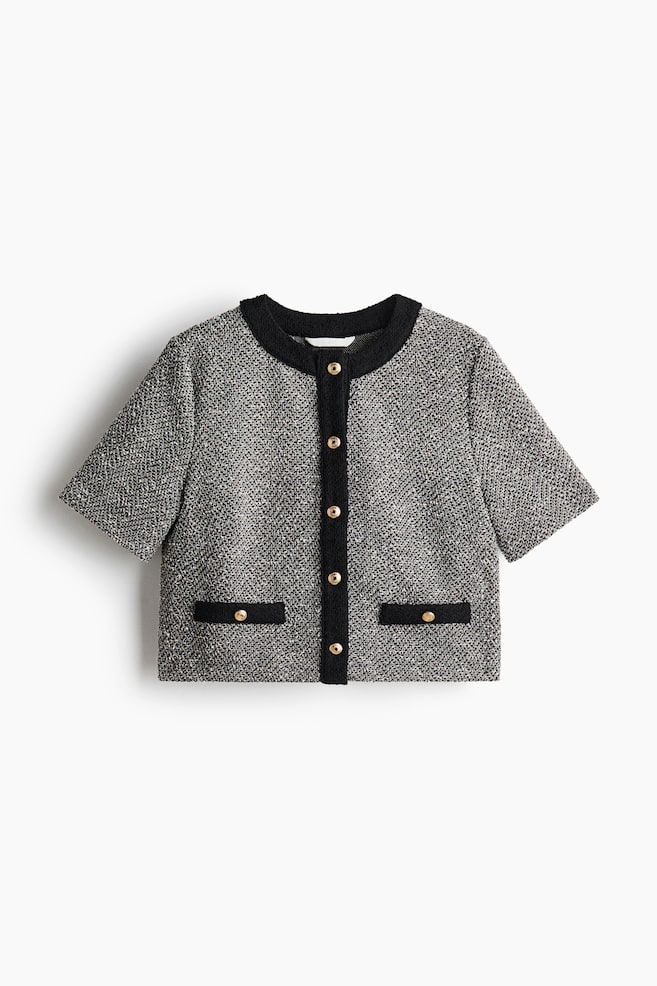 Short-Sleeved Bouclé-Knit Cardigan - Light taupe/Navy blue/Burgundy - 1