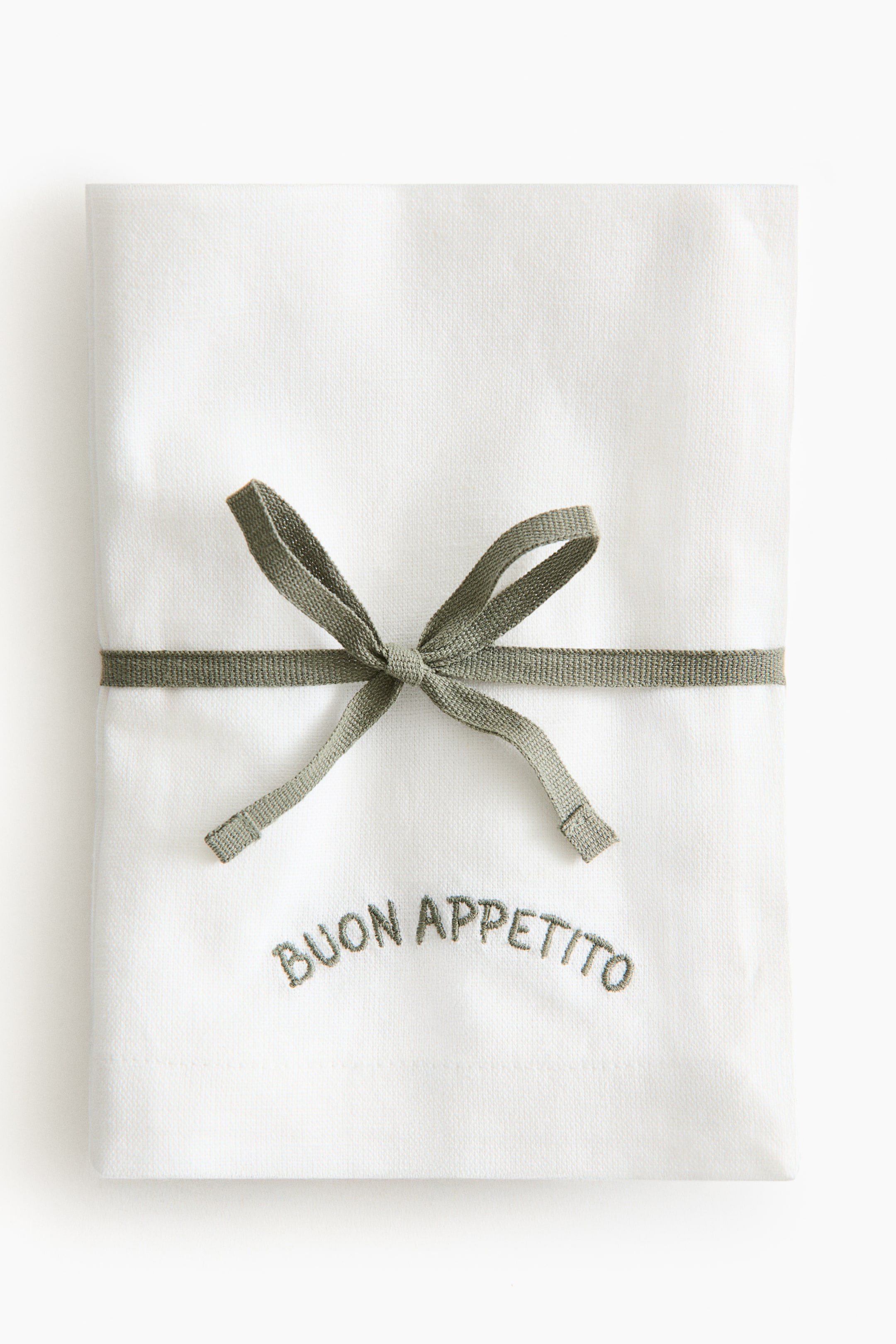 View larger image: 4-pack embroidery-detail linen-blend napkins - White/Buon Appetito - Home All | H&M IE 1