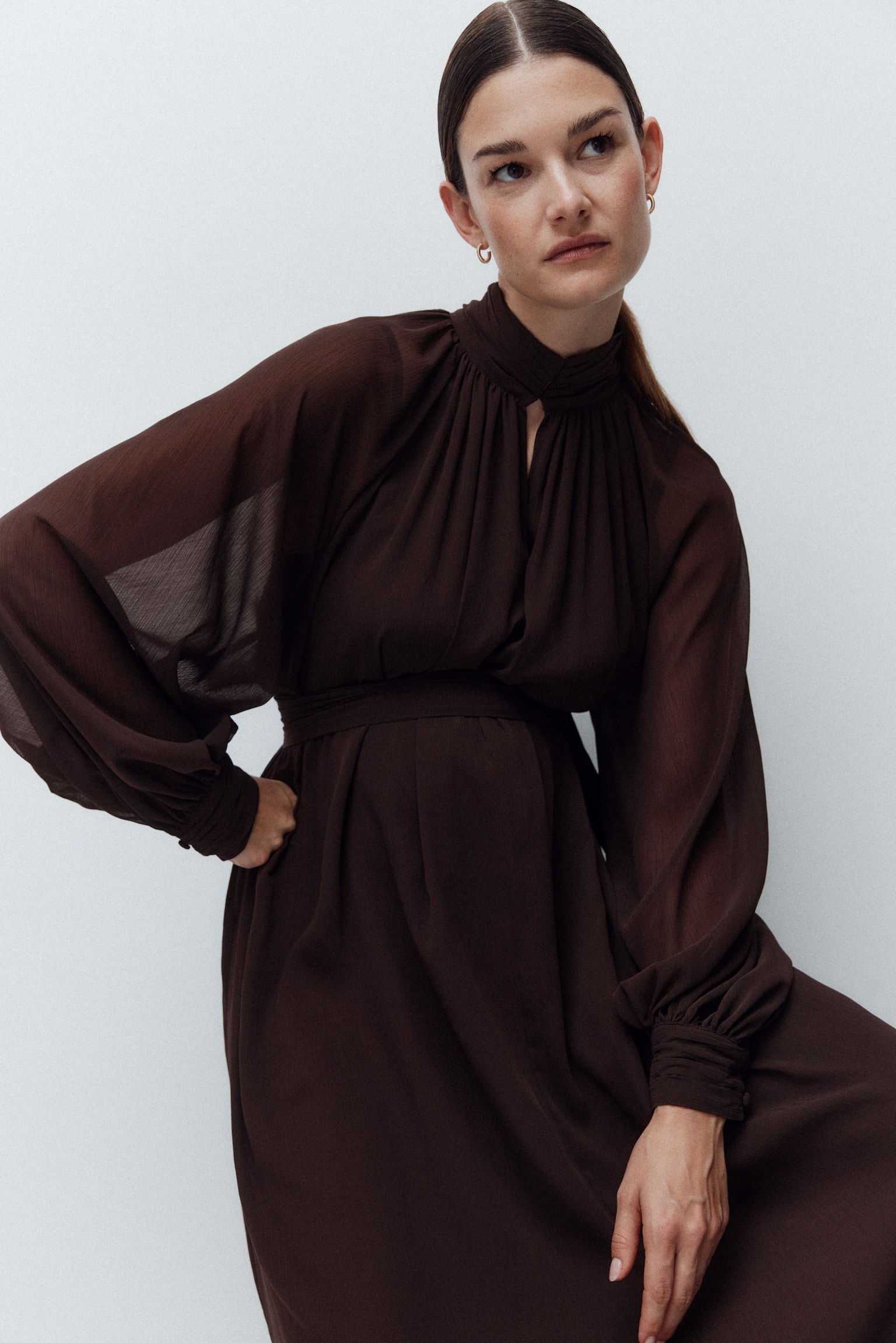 MAMA Long-sleeved chiffon dress - Dark brown - 4