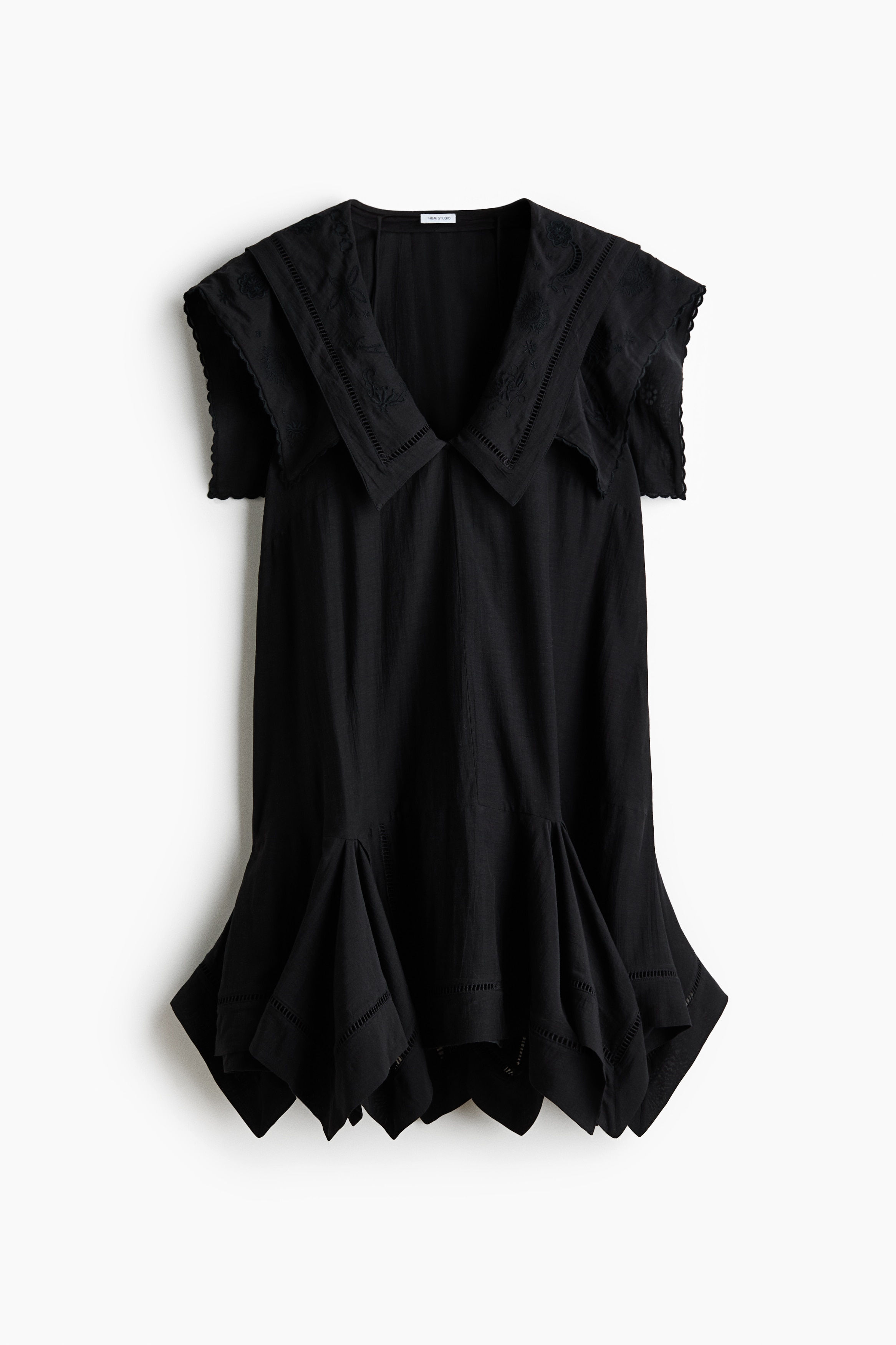Sailor-collared broderie anglaise dress - Black