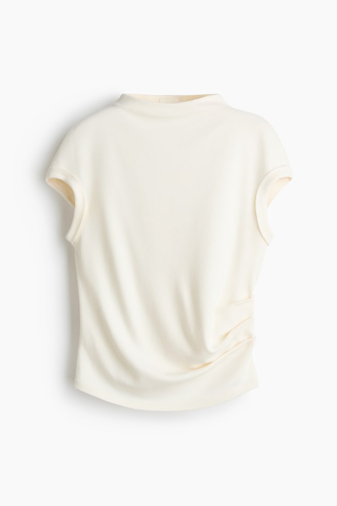 Draped Fine-Knit Top - White/Light blue - 1