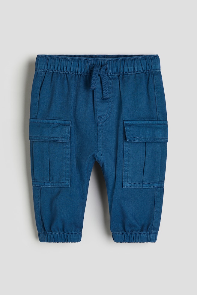 Pantalon jogger en twill de coton - Bleu foncé/Beige - 1