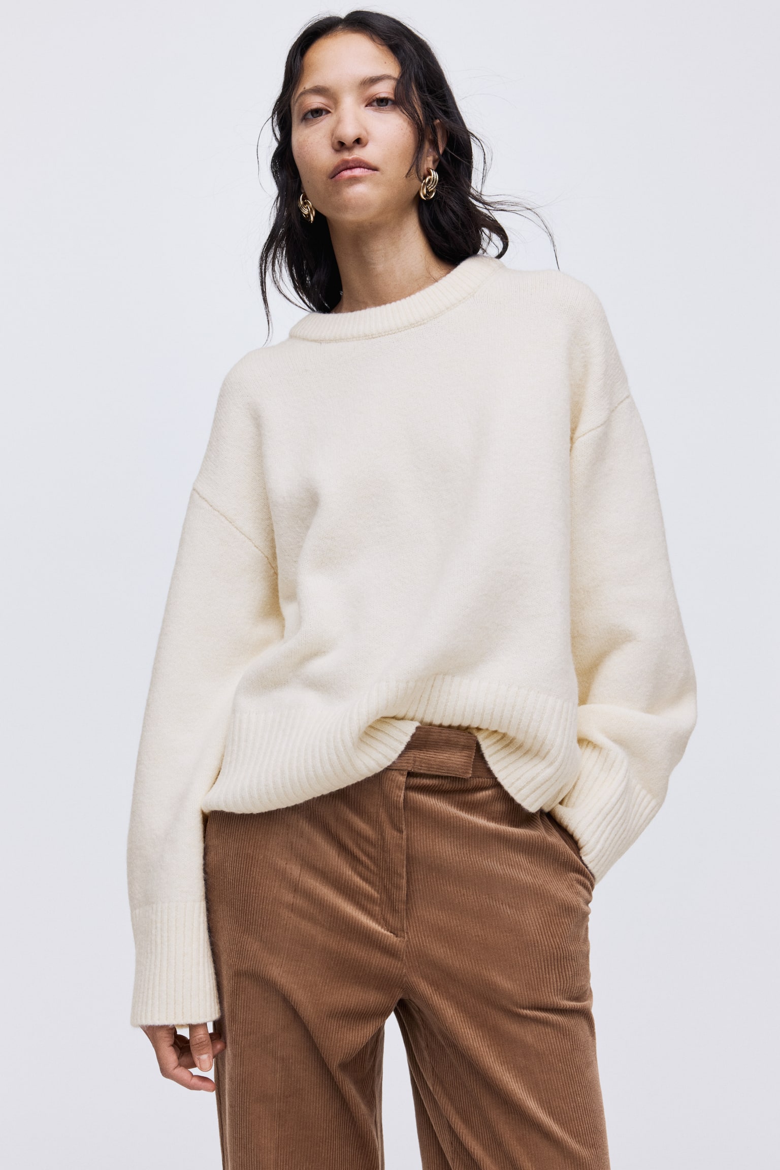 Oversized jumper - Cream/Red/Dark grey marl/Dark brown - 3