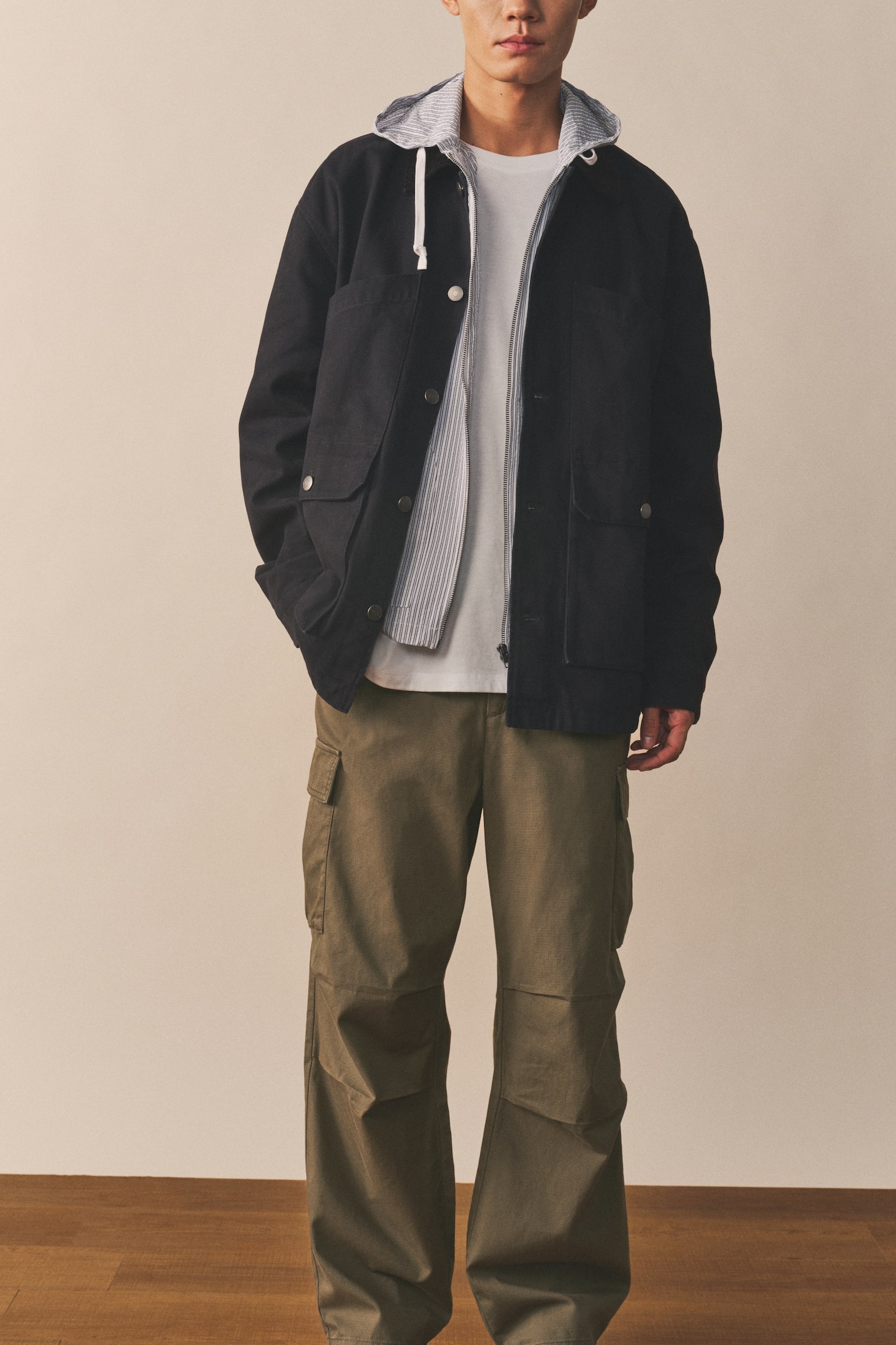 寬鬆工作褲 - 卡其綠/黑色 - 3