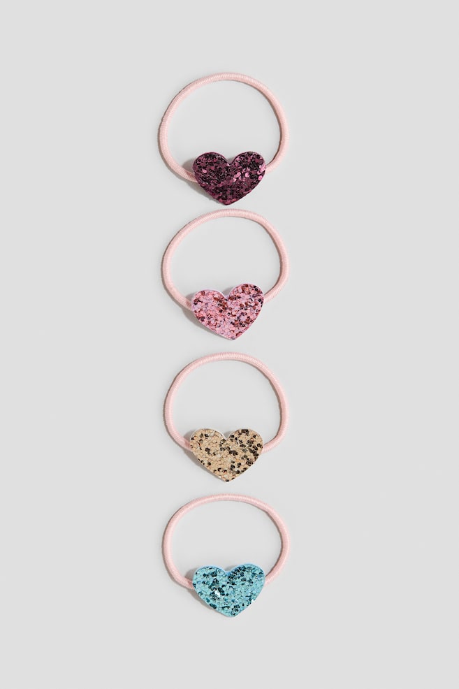 Lot de 4 élastiques à cheveux avec application - Rose/turquoise/doré/Rose clair/cerises - 1