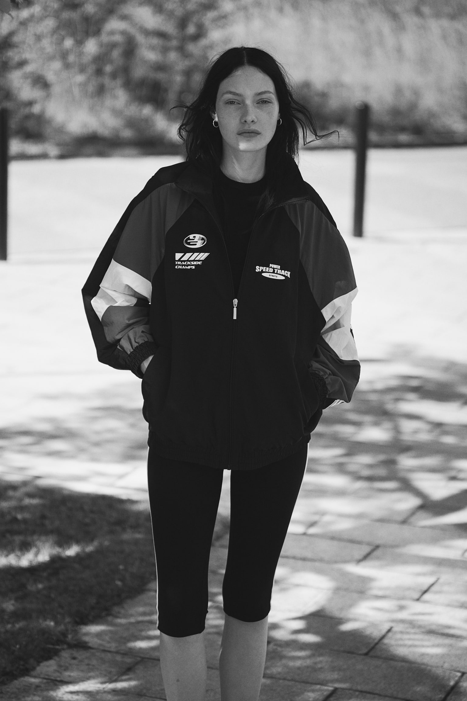 Oversized Print Windbreaker - Black/Racing - 5