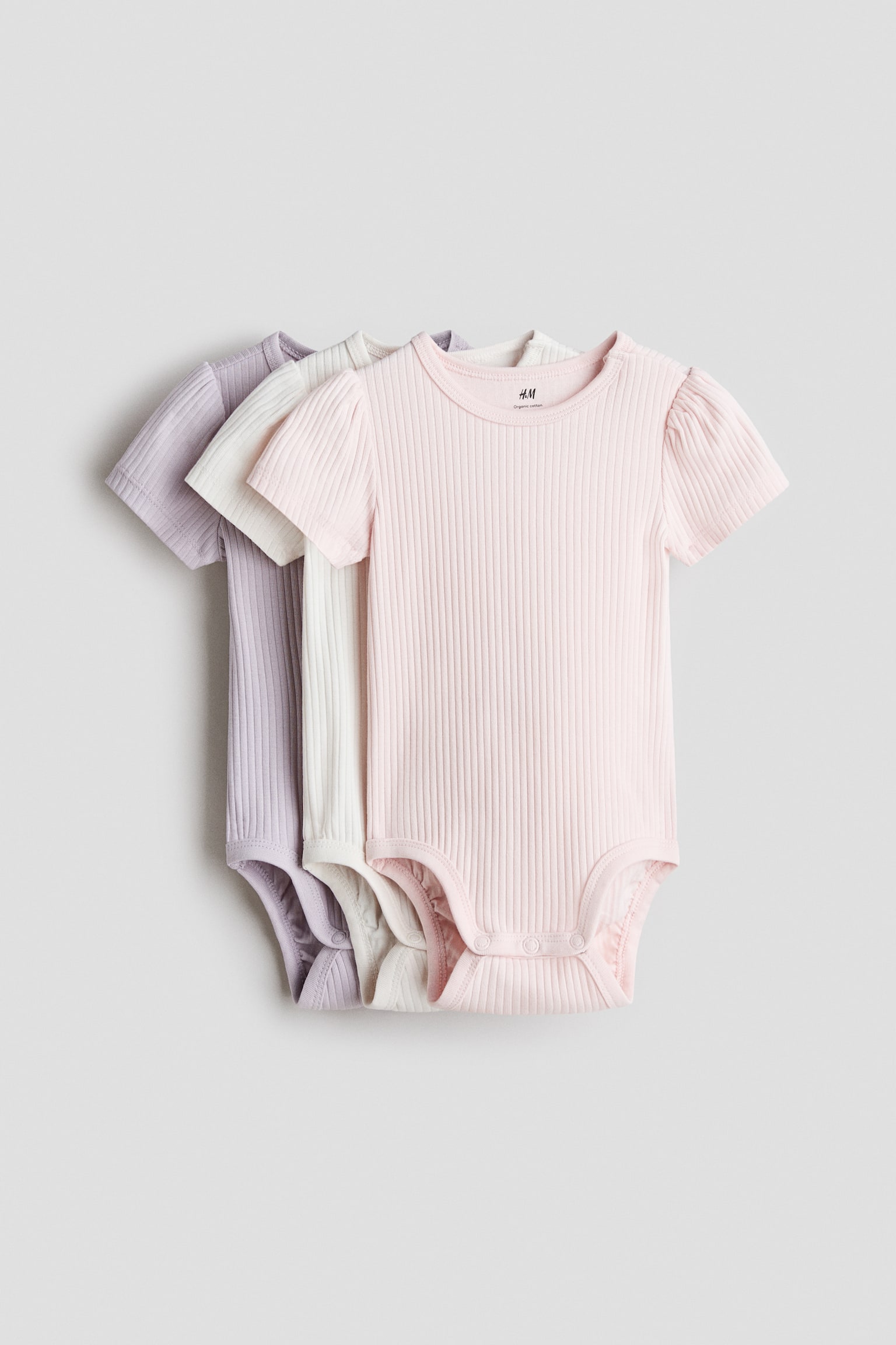 3er-Pack Gerippte Bodys aus Baumwolle - Hellrosa/Helllila/Grau/Beige/Helles Mattgrün/Hellgrau