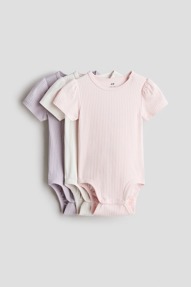 3-pack Ribbed Cotton Bodysuits - Light pink/light purple/Light dusty green/light gray - 1