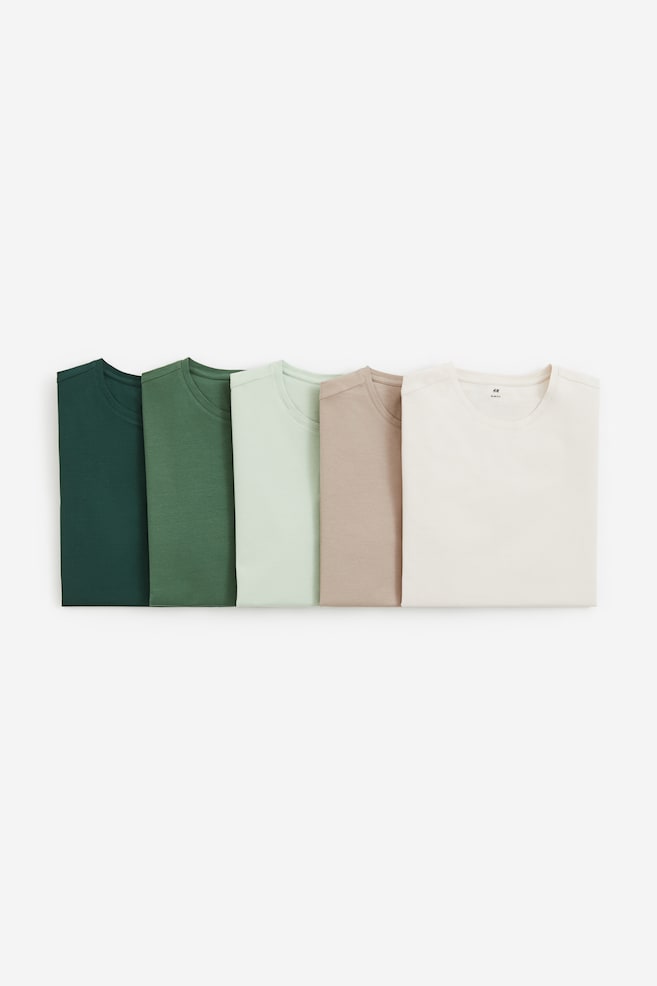 5-pack Slim Fit T-shirt - Grønn/Beige/Cream/Hvit/Hvit/Sort/Mørk grønn/Beige/dc/dc/dc/dc - 1