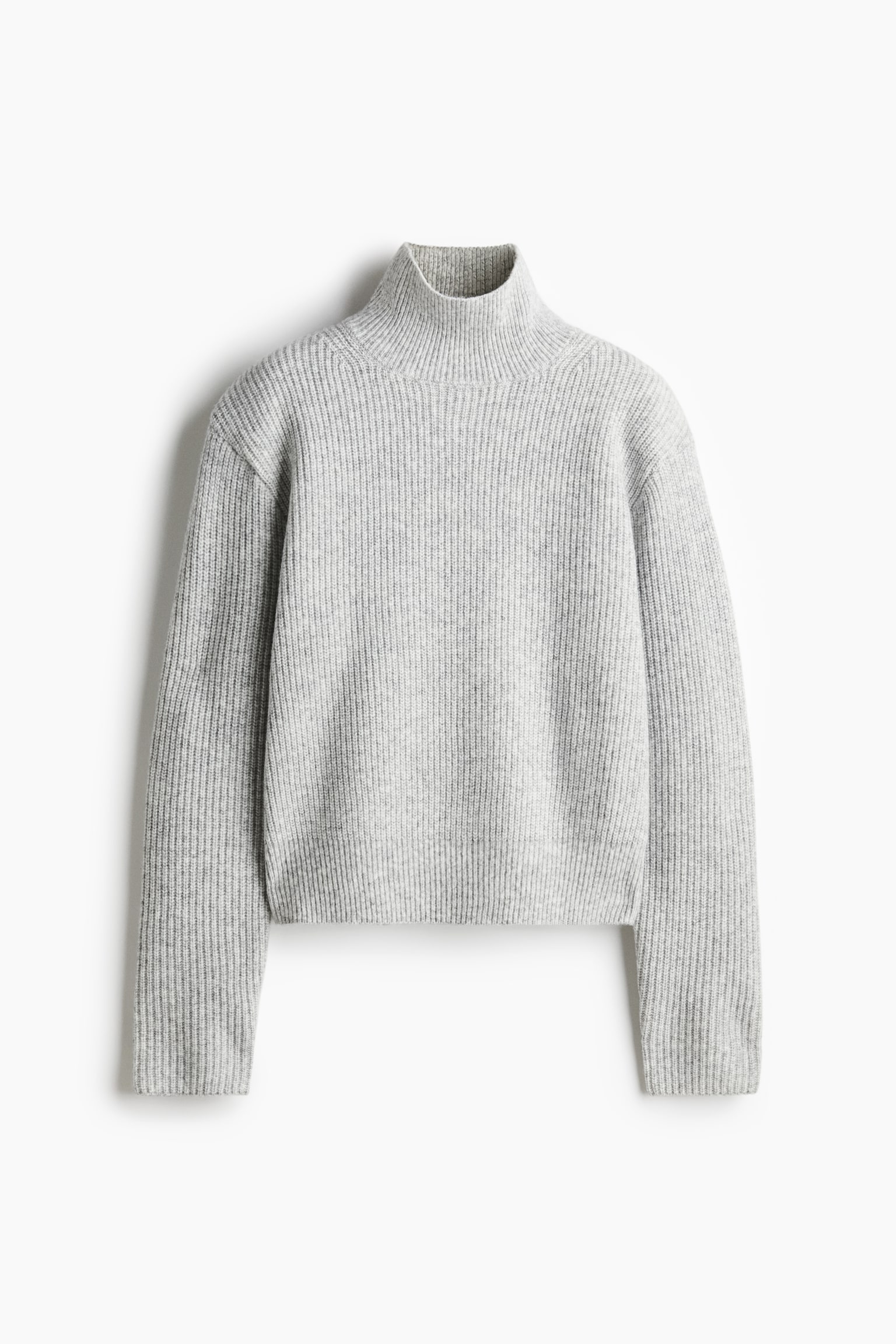 Shoulder-pad turtleneck jumper - Light grey marl/Red - 2