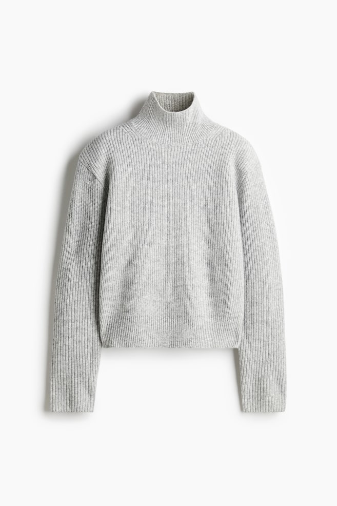 Shoulder-pad turtleneck jumper - Light grey marl - 1
