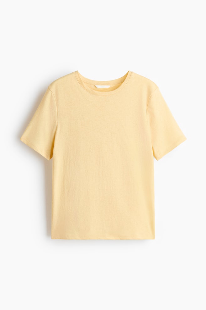 T-shirt z domieszką lnu - Jasnożółty/Brzoskwinioworóżowy/Niebieski - 1