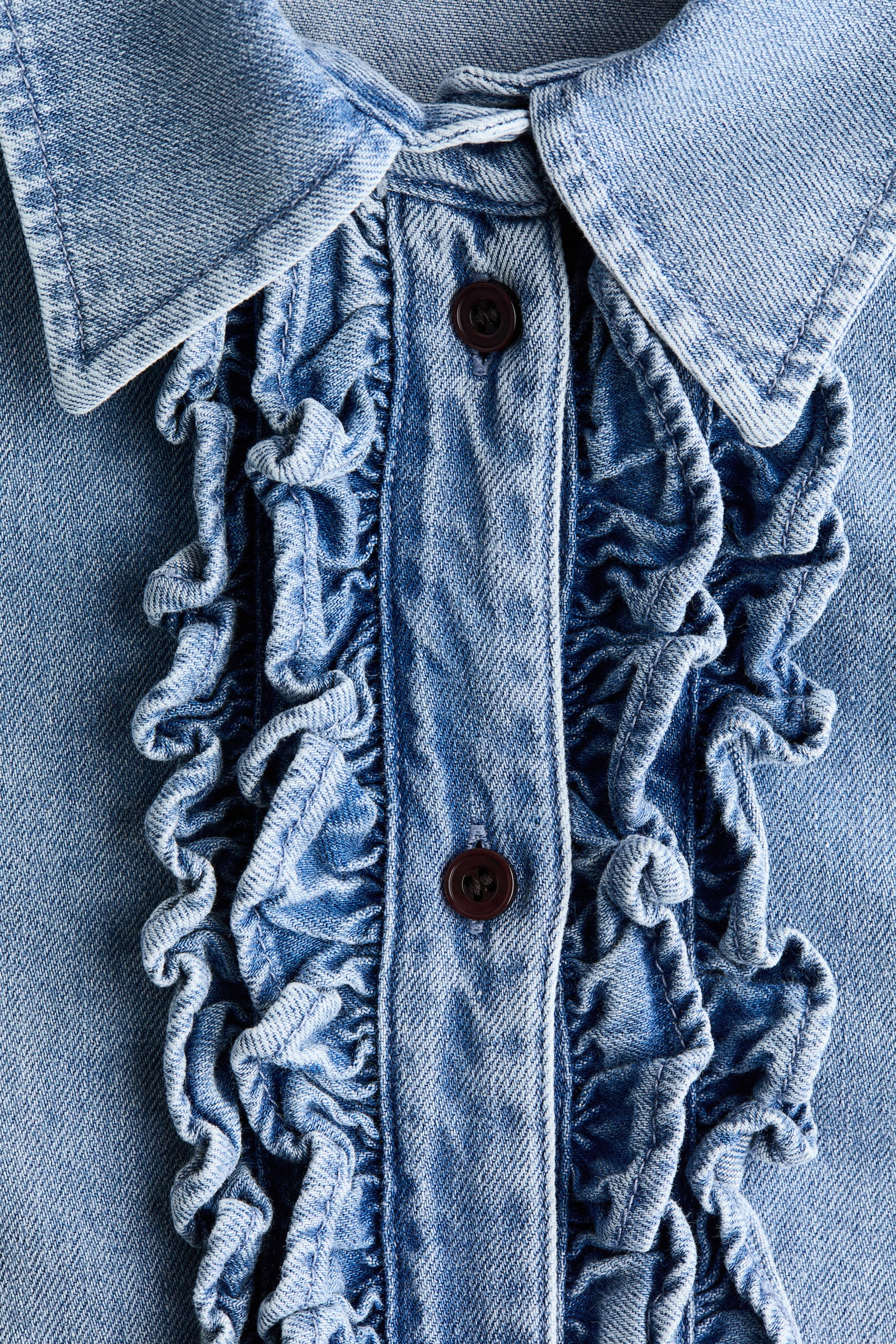 Frill-trimmed denim shirt - Denim blue - 2