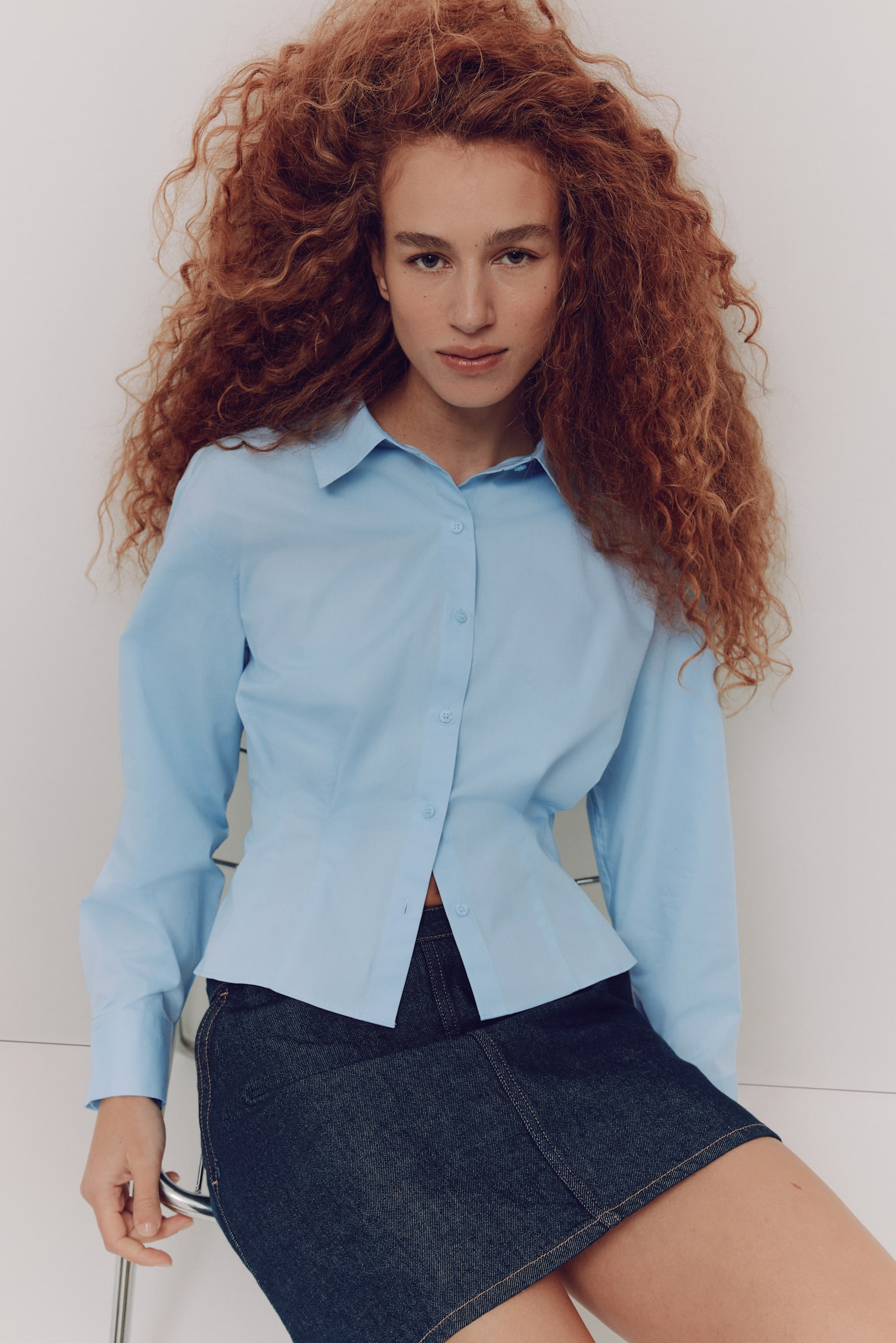 Waisted poplin shirt - Light blue/Yellow/Striped/White/Striped - 2