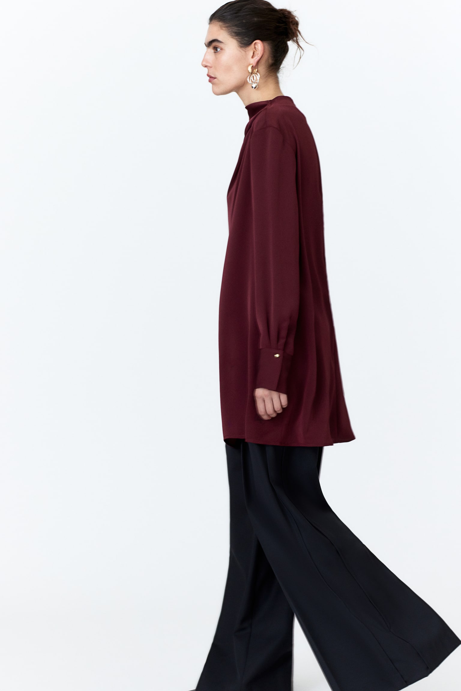 Draped twill dress - Burgundy/Black/Black/Patterned - 5