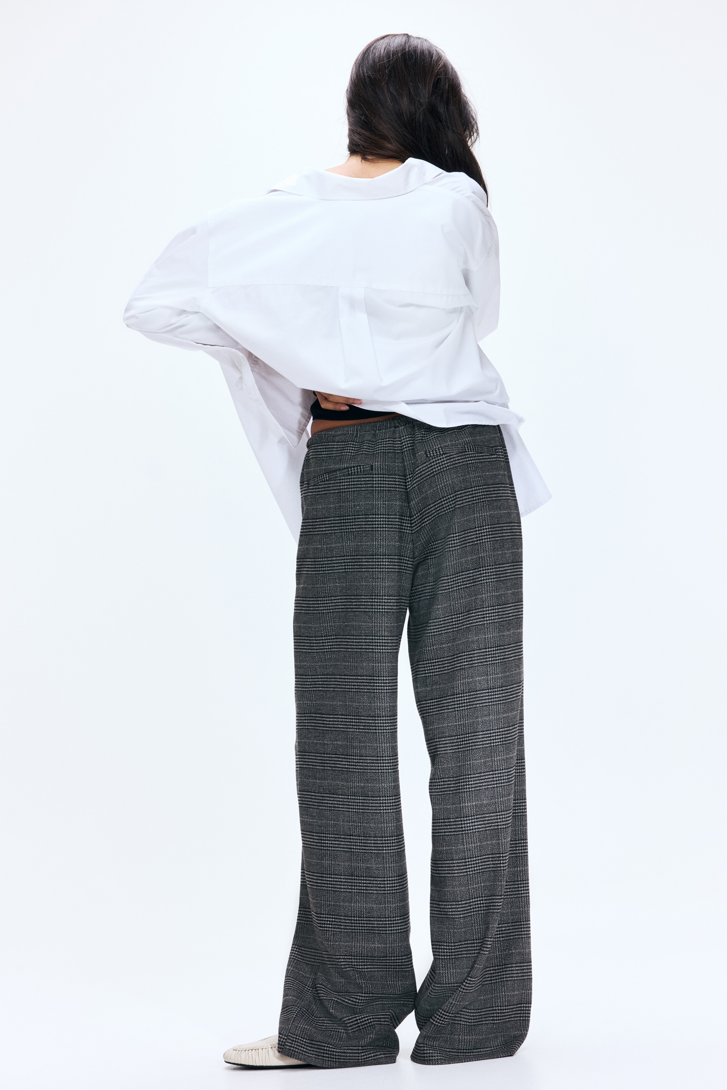 Women's Dark gray/checked Pants with Drawstring | H&M US